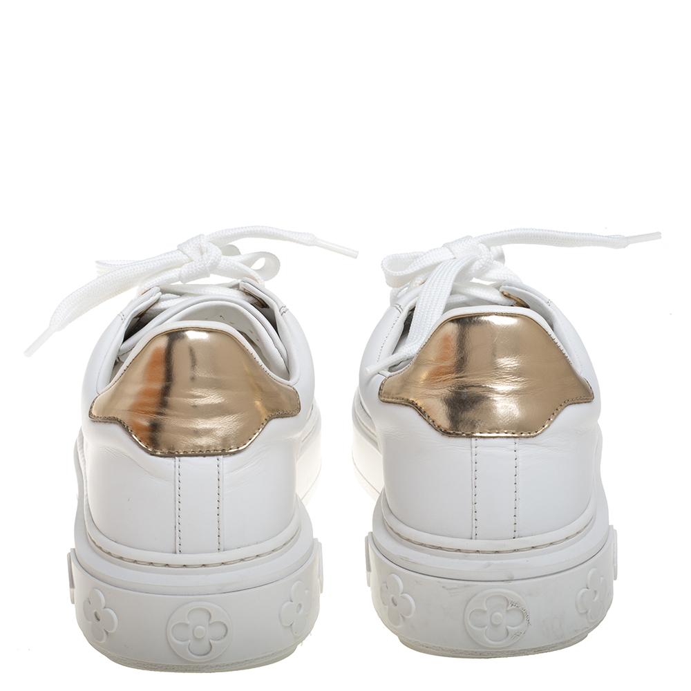 Women's Louis Vuitton White Leather Time Out Sneakers Size 37