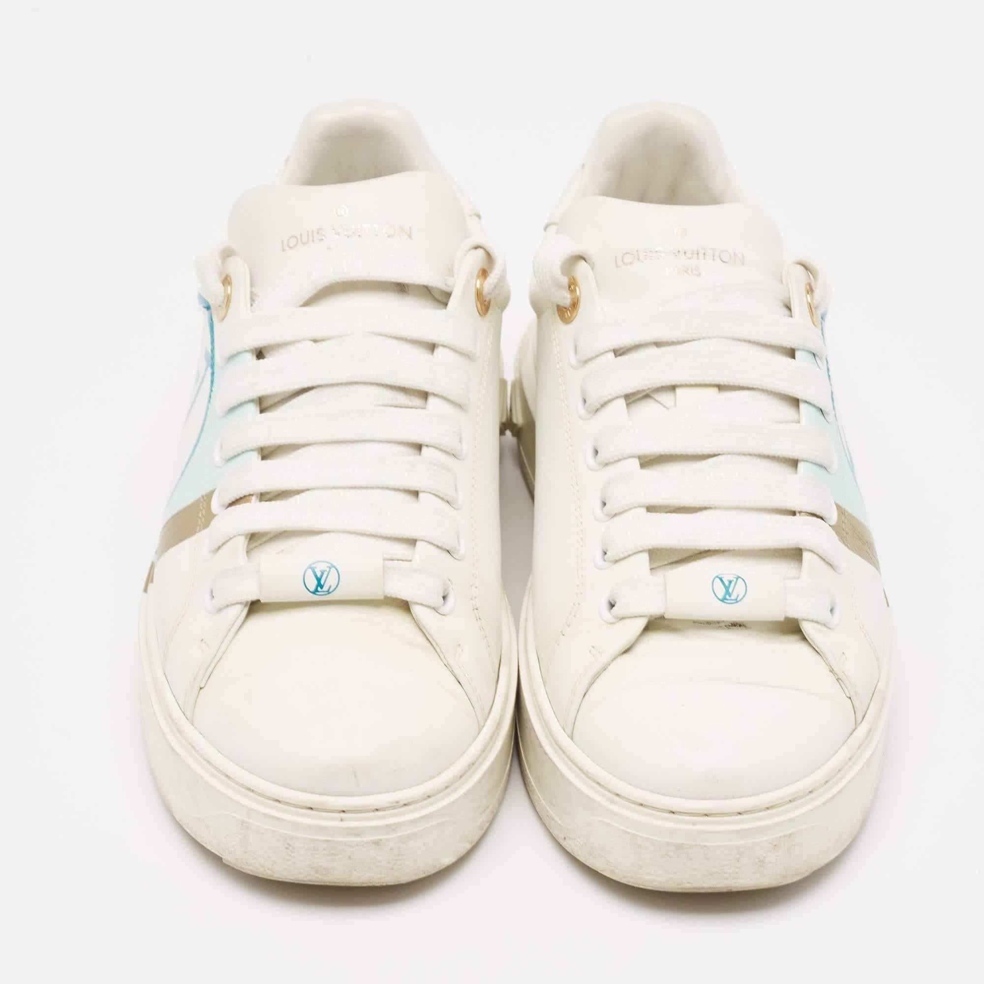 Louis Vuitton Time Out Turnschuhe aus weißem Leder Größe 38 (Weiß) im Angebot