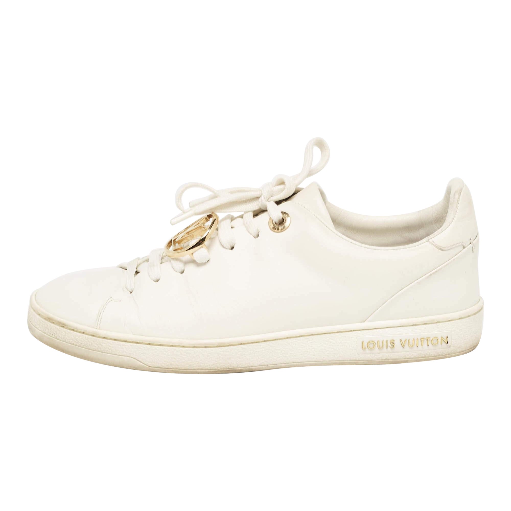 Louis Vuitton White Leather V Logo Lace Up Sneakers Size 36