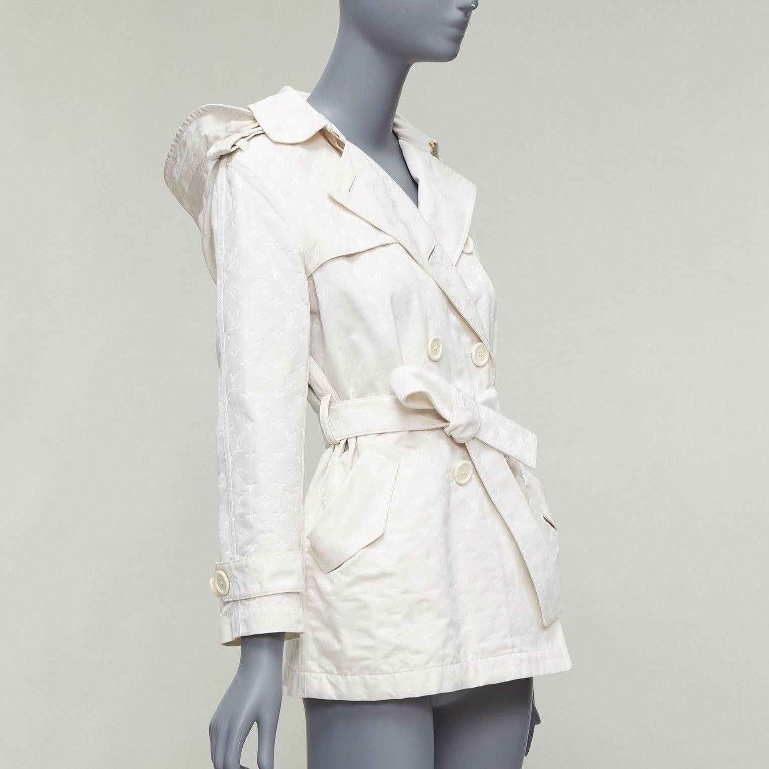 LOUIS VUITTON white LV monogram double breasted belted trench coat FR34 XS In Good Condition In Hong Kong, NT