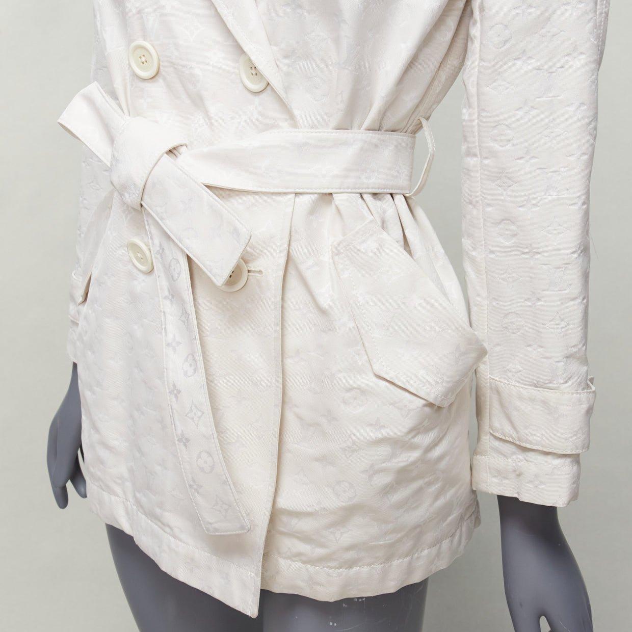 LOUIS VUITTON white LV monogram double breasted belted trench coat FR34 XS 4