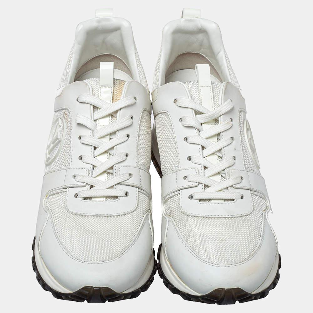 Louis Vuitton White Mesh And Leather Run Away Low Top Sneakers Size 38.5 In Good Condition For Sale In Dubai, Al Qouz 2