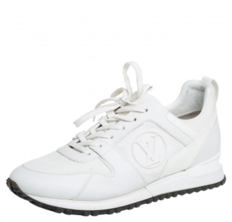 Gray Louis Vuitton White Mesh And Leather Run Away Low Top Sneakers Size 39 For Sale