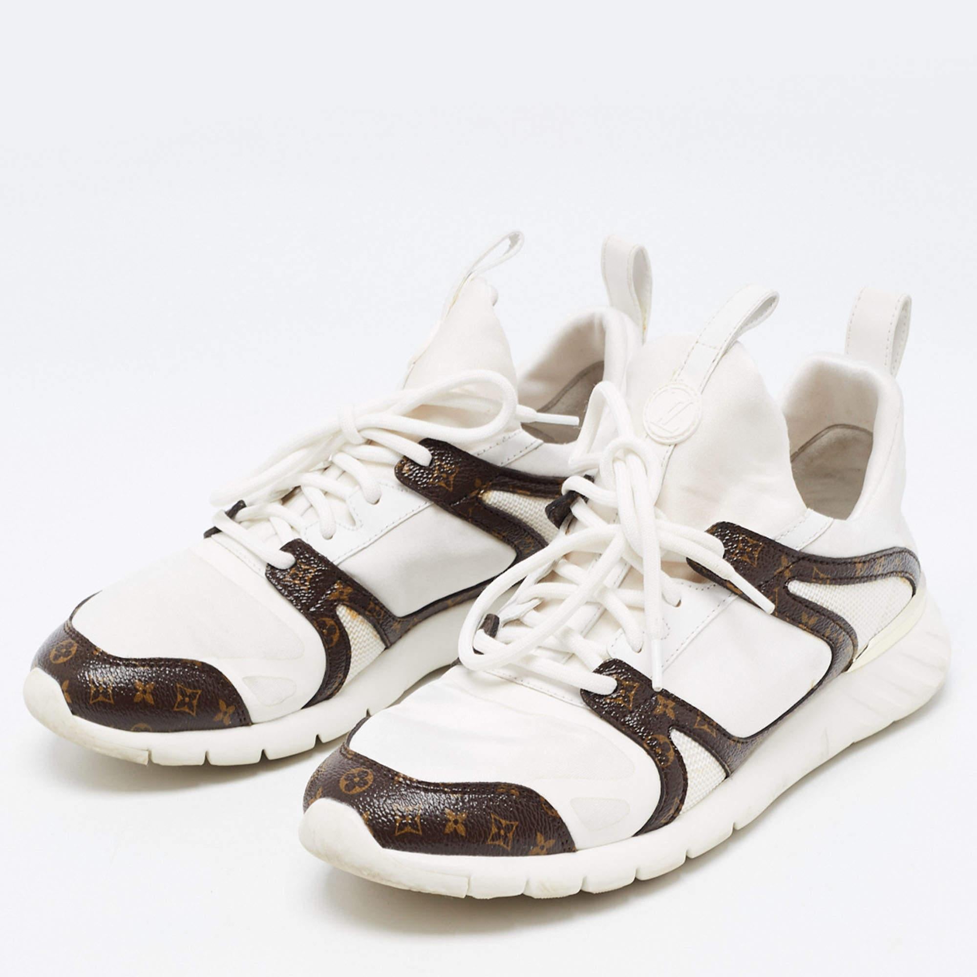 Louis Vuitton White Mesh and Monogram Canvas Aftergame Sneakers Size 38 In Fair Condition In Dubai, Al Qouz 2