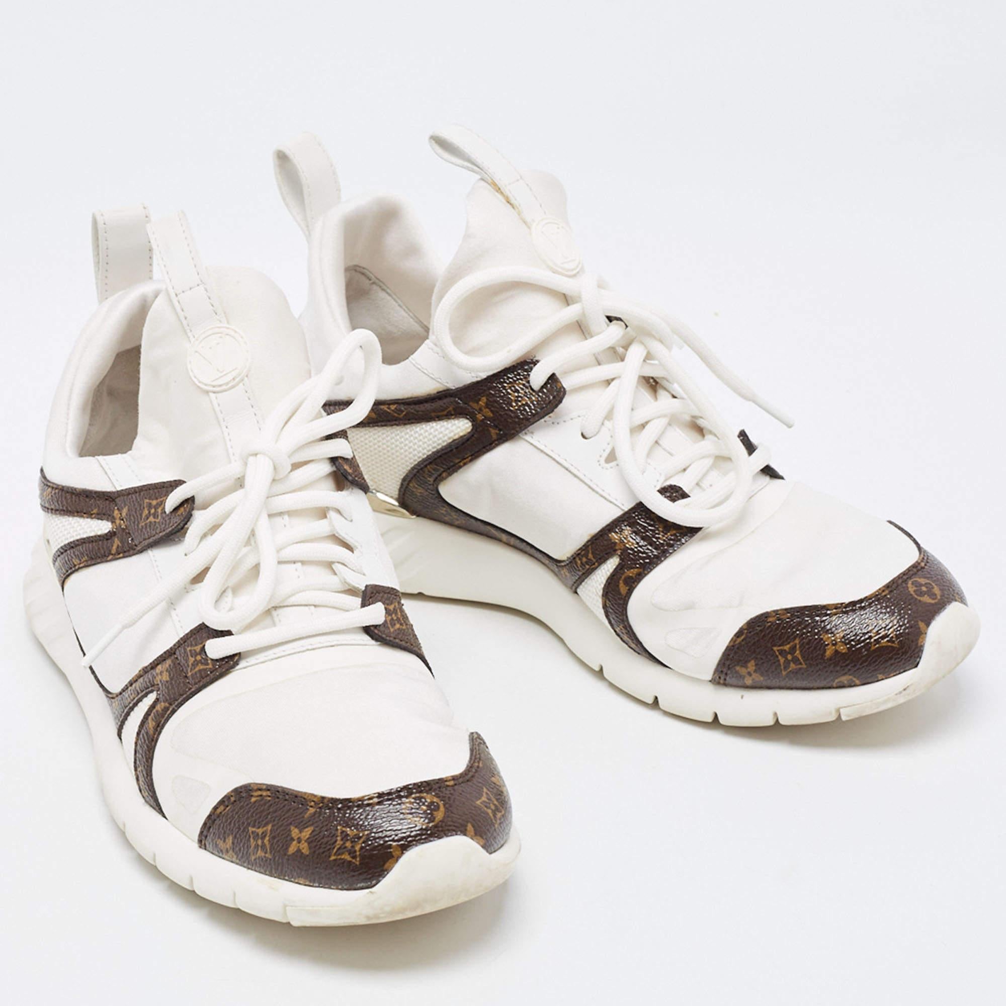 Women's Louis Vuitton White Mesh and Monogram Canvas Aftergame Sneakers Size 38