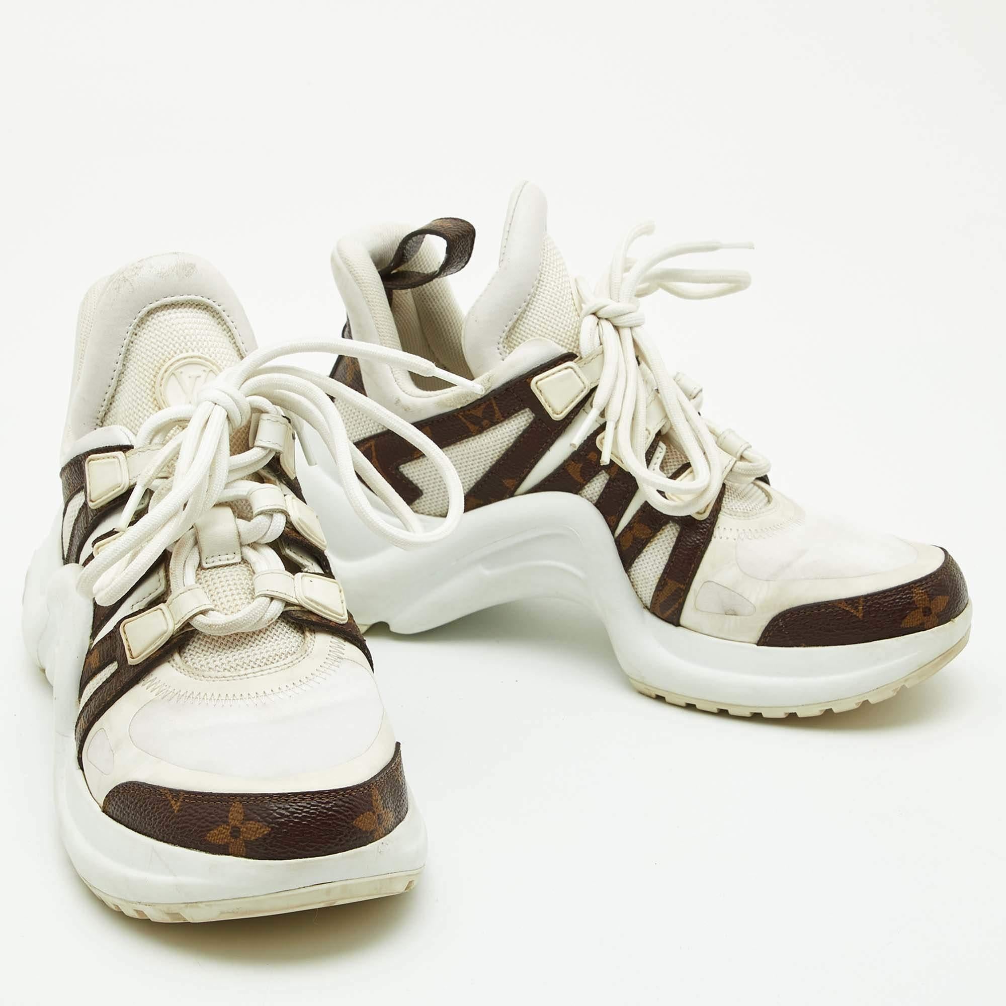 Women's Louis Vuitton White Mesh and Monogram Canvas Archlight Sneakers Size 35.5 For Sale