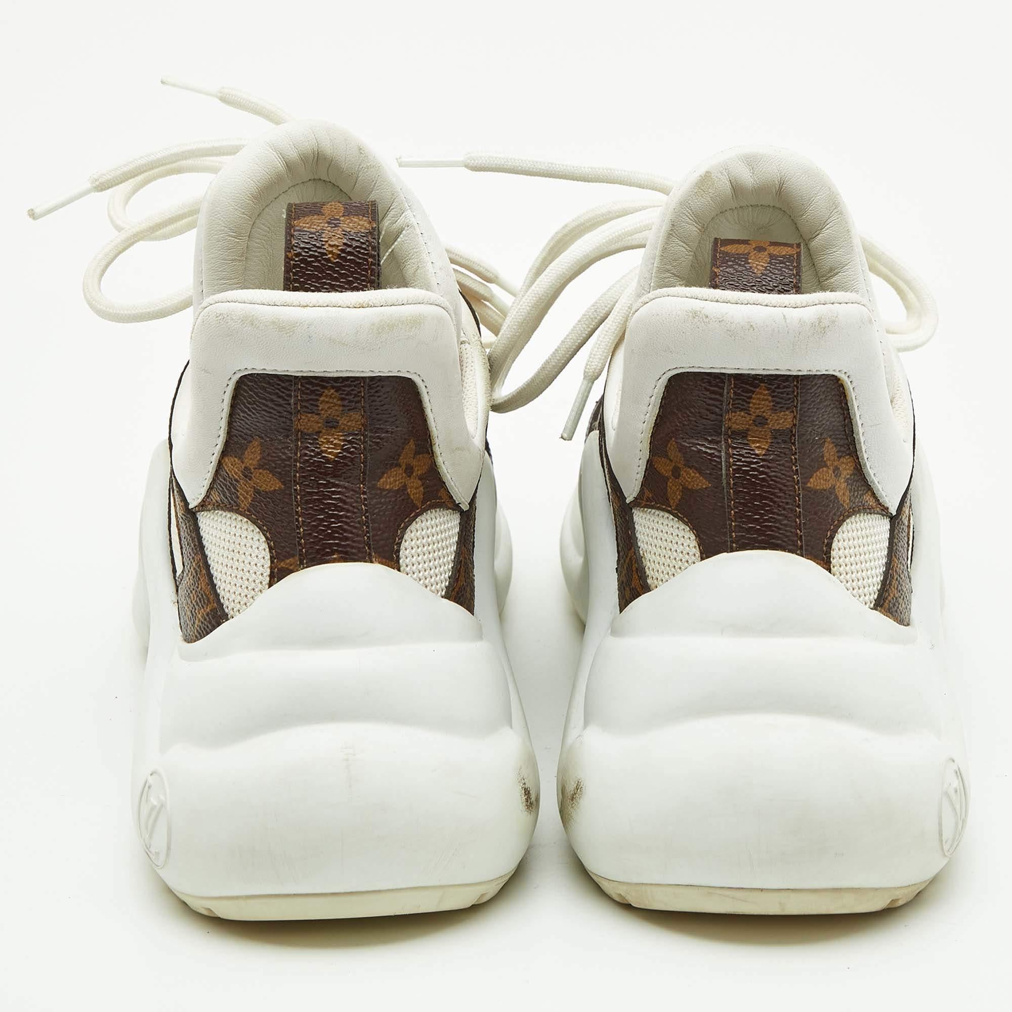 Louis Vuitton White Mesh and Monogram Canvas Archlight Sneakers Size 35.5 For Sale 4