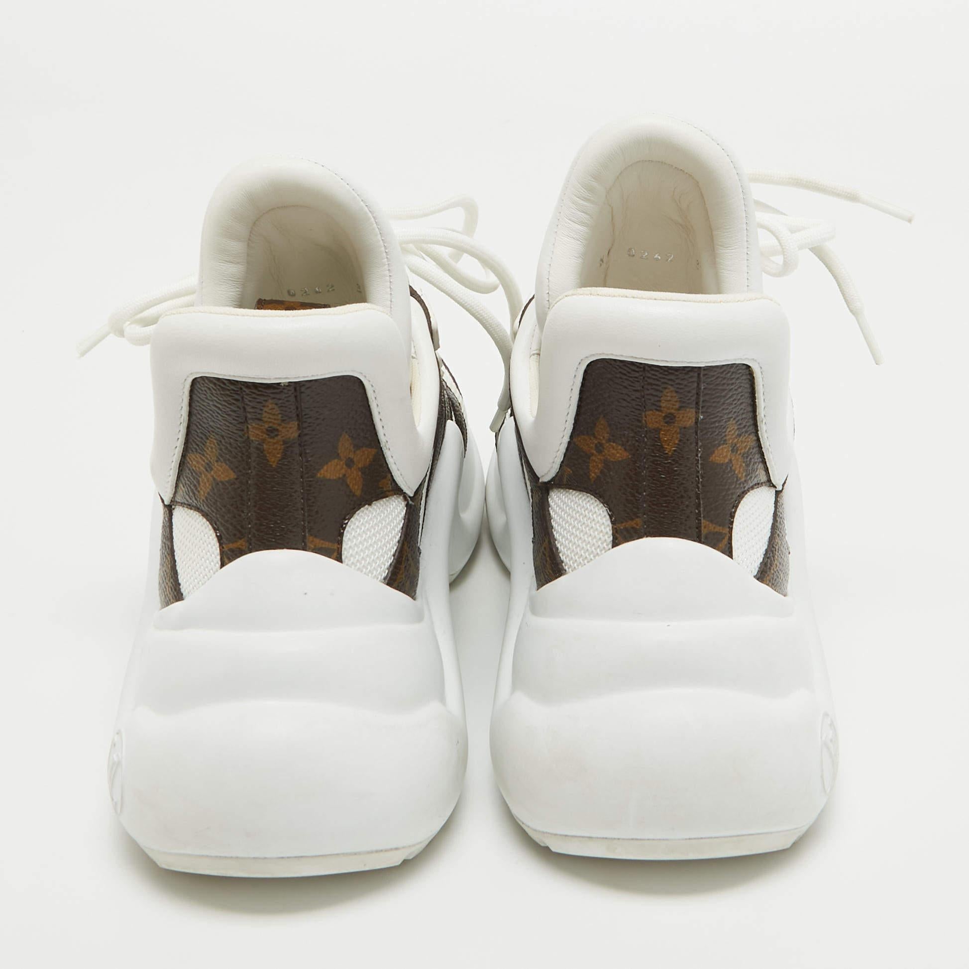 Women's Louis Vuitton White Mesh and Monogram Canvas Archlight Sneakers Size 37.5