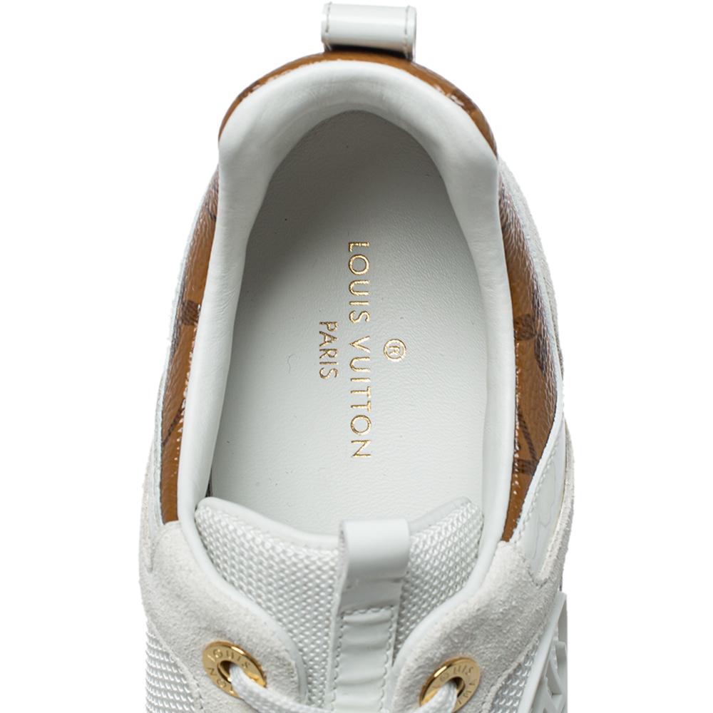 Louis Vuitton White Mesh And Monogram Canvas Reverse Run Away Sneakers Size 37 In Good Condition In Dubai, Al Qouz 2