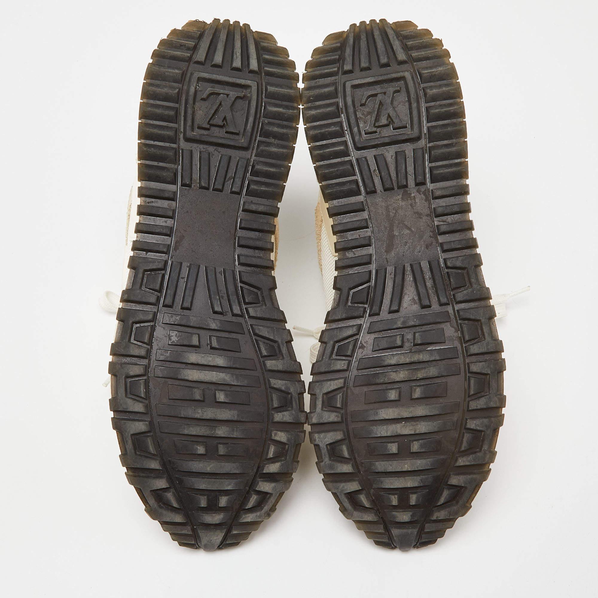Louis Vuitton White Mesh, Leather and Monogram Canvas Run Away Sneakers Size 36 In Fair Condition In Dubai, Al Qouz 2