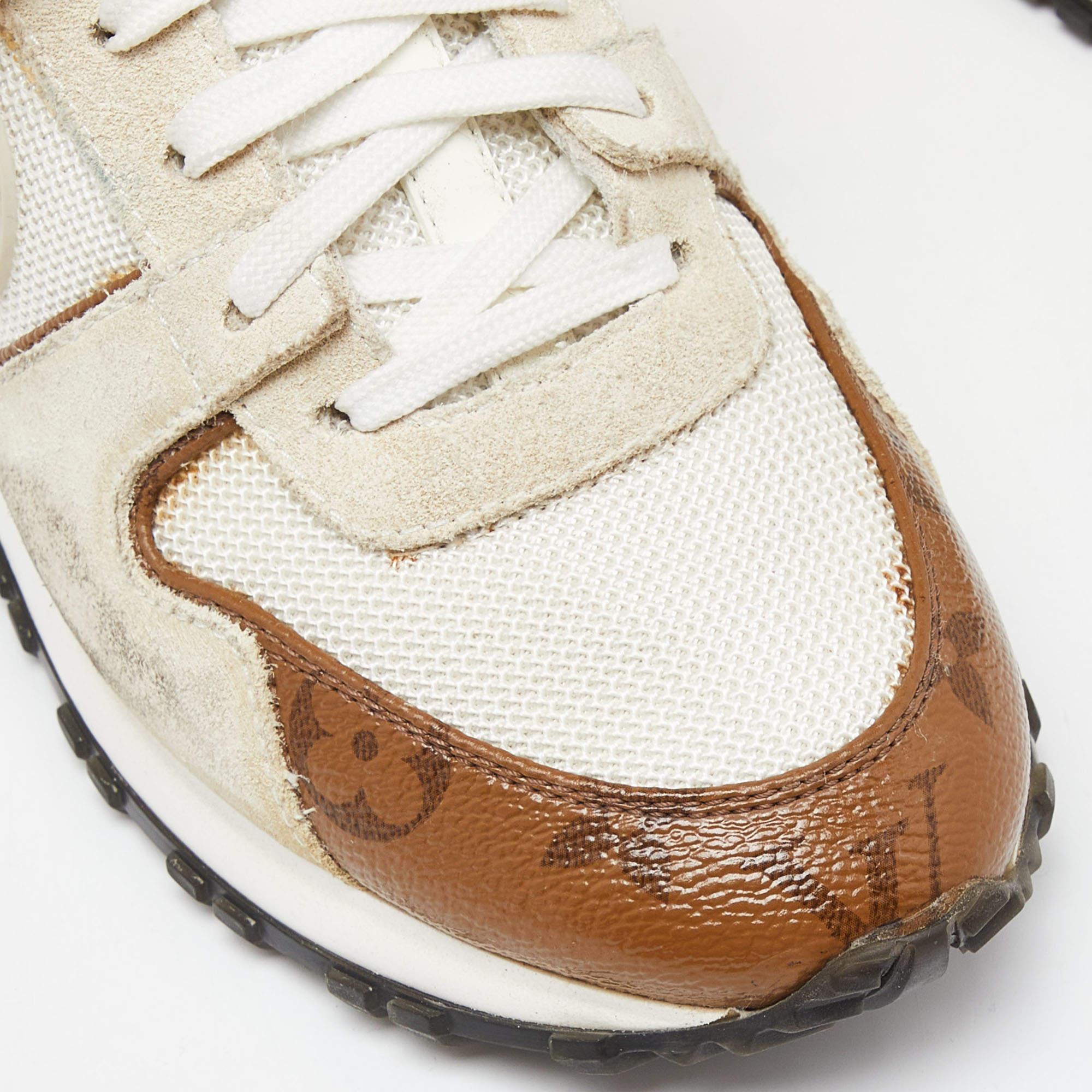 Louis Vuitton White Mesh, Leather and Monogram Canvas Run Away Sneakers Size 36 For Sale 2