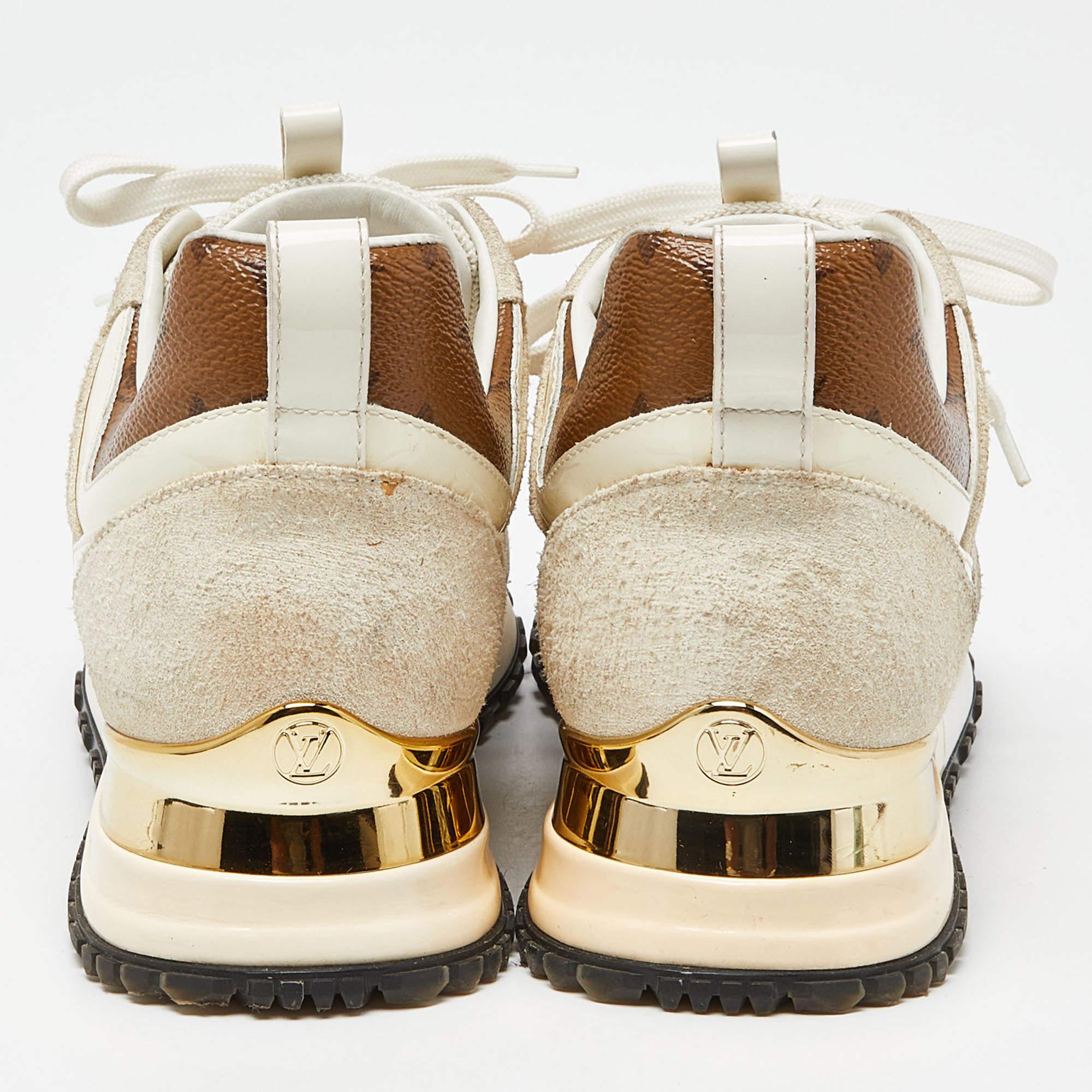 Louis Vuitton White Mesh, Leather and Monogram Canvas Run Away Sneakers Size 36 2