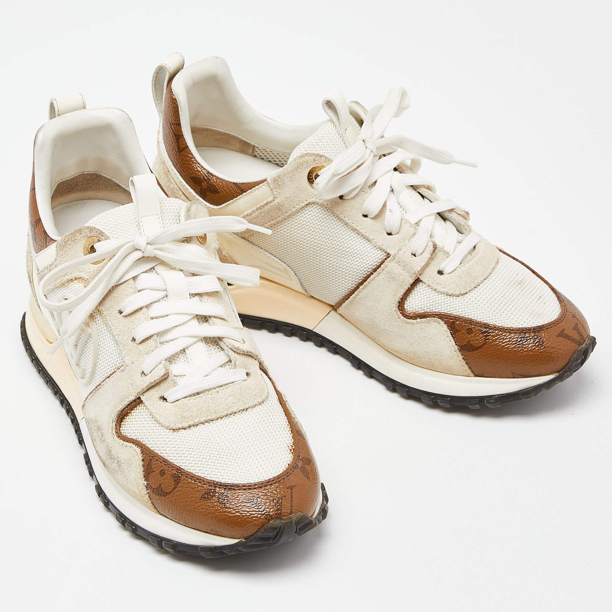 Louis Vuitton White Mesh, Leather and Monogram Canvas Run Away Sneakers Size 36 3