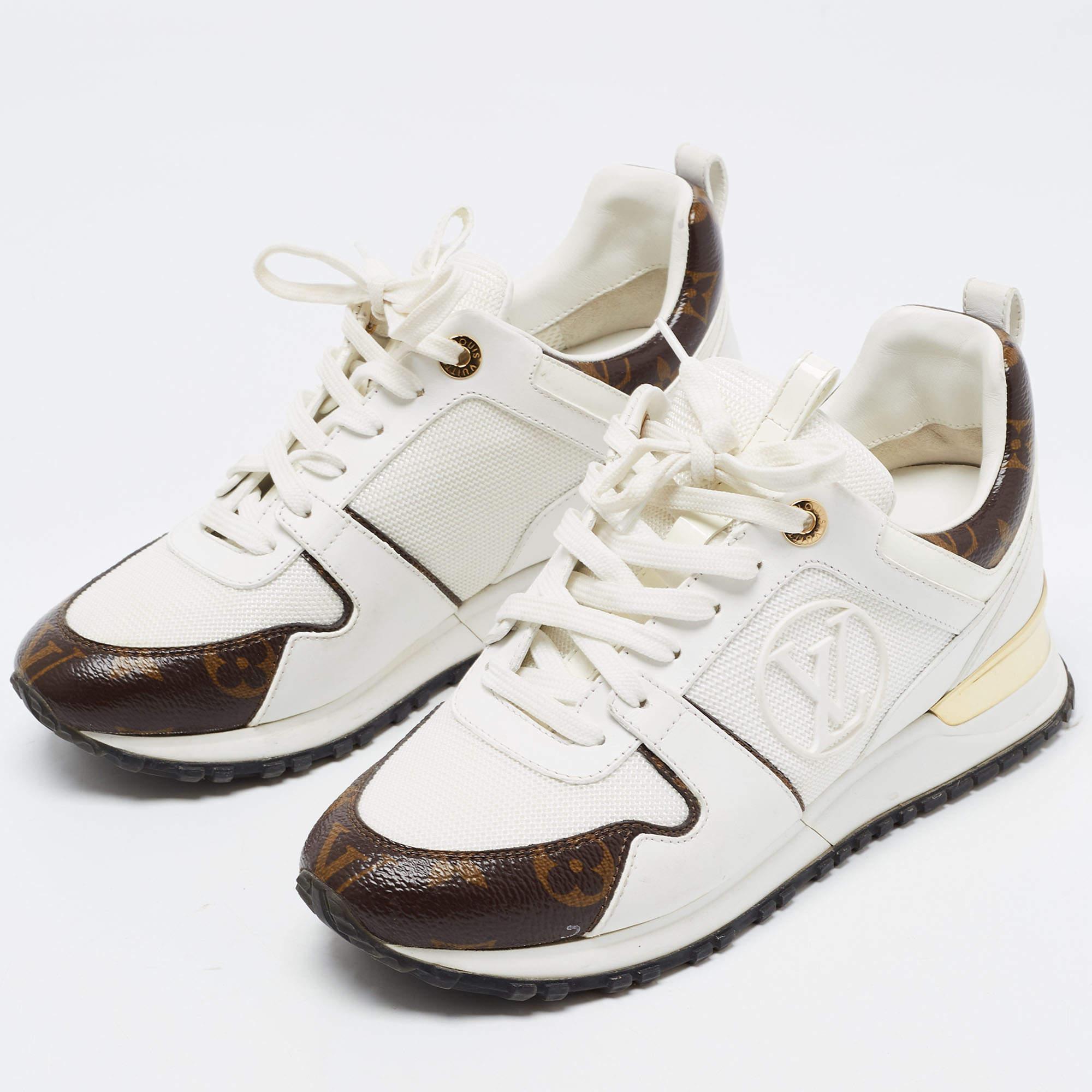 Louis Vuitton White Mesh, Leather and Monogram Canvas Run Away Sneakers Size 36 For Sale 2