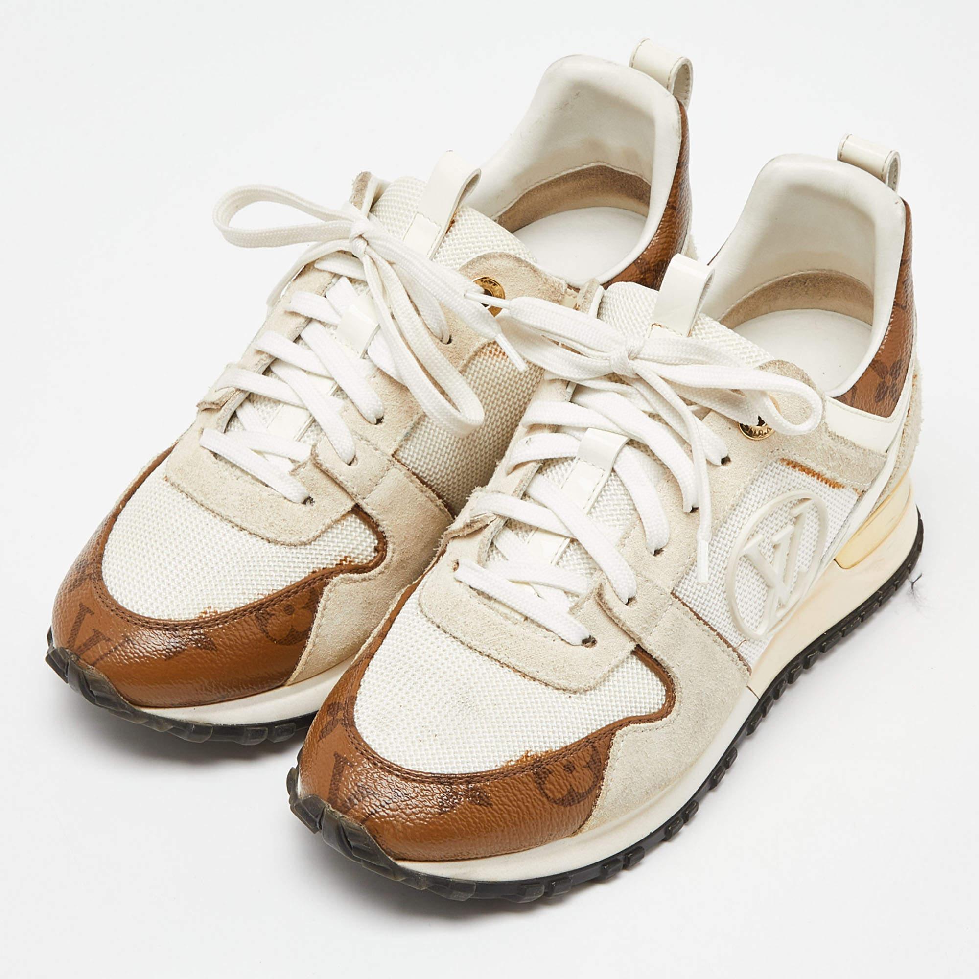 Louis Vuitton White Mesh, Leather and Monogram Canvas Run Away Sneakers Size 36 4