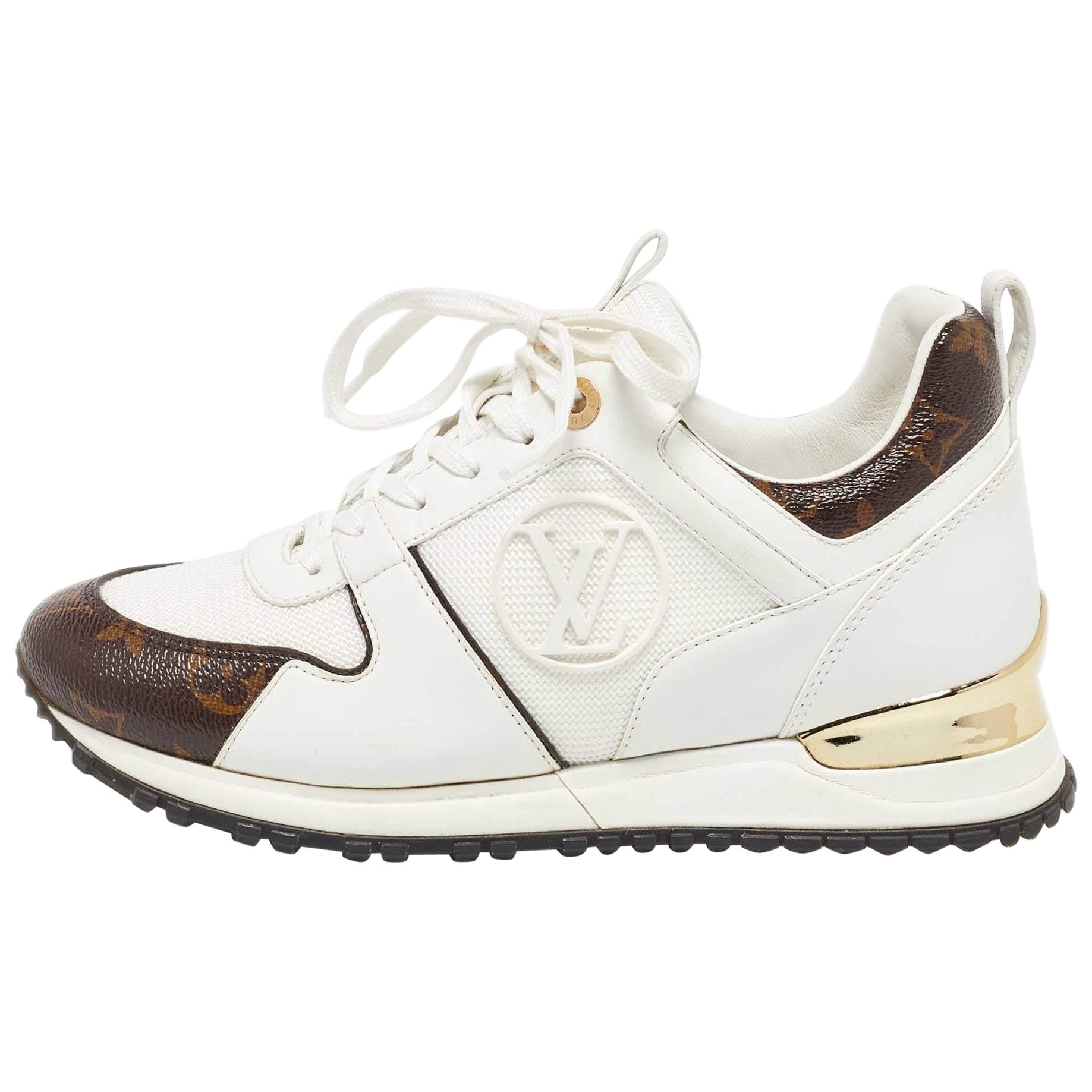 Louis Vuitton White Mesh  Leather and Monogram Canvas Run Away Sneakers Size 37
