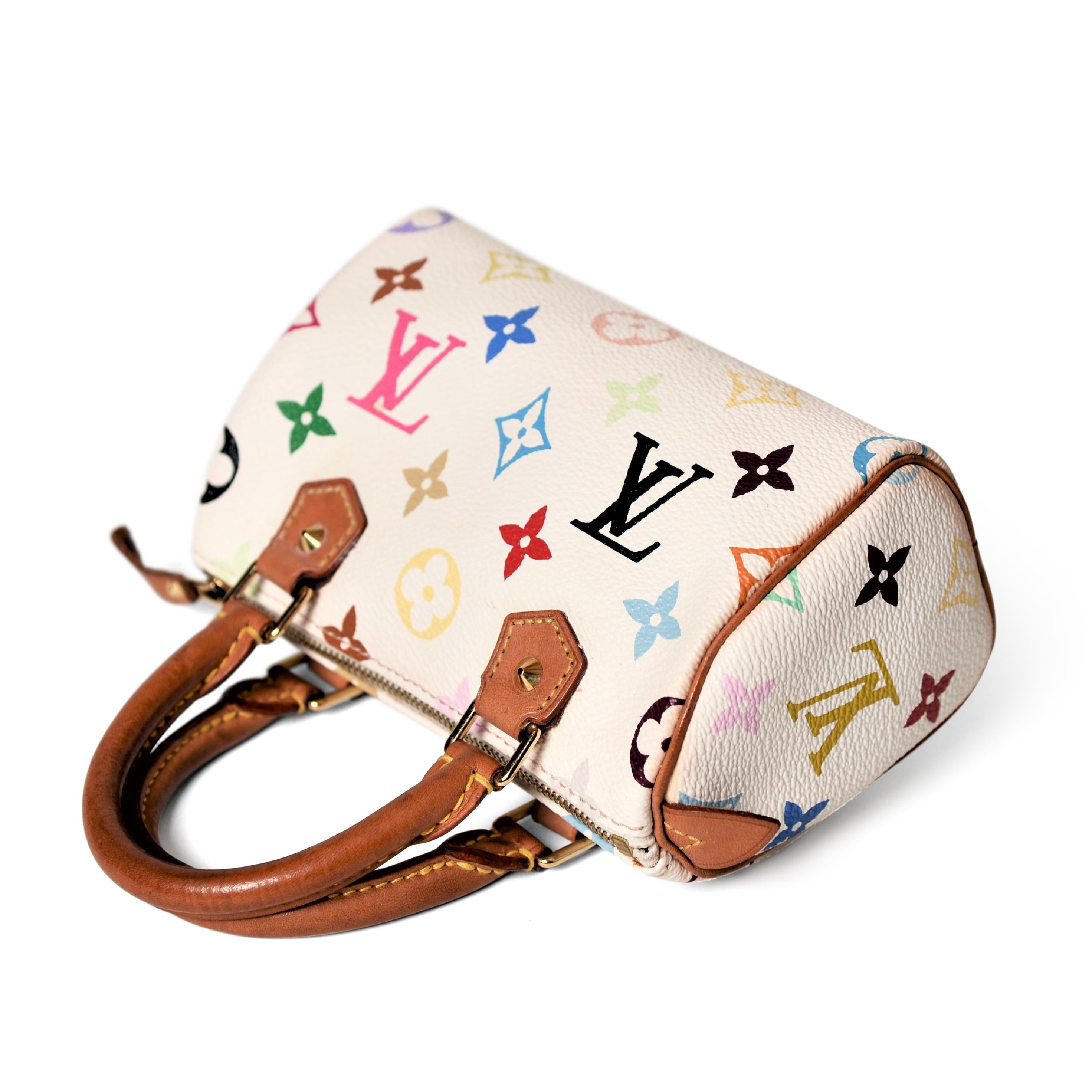 Louis Vuitton White Mini Speedy Murakami Multicolor Top Handle Bag 4