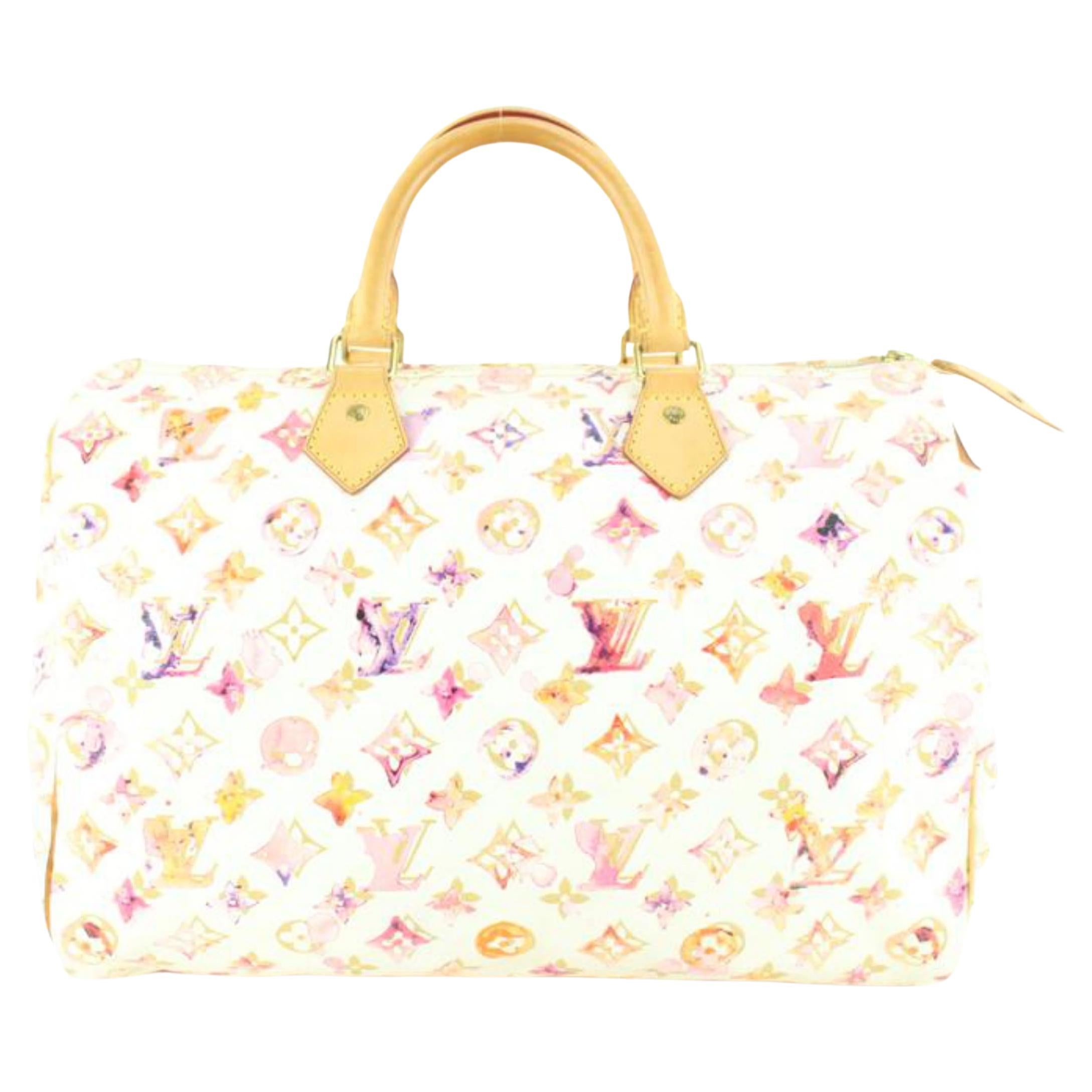 Louis Vuitton White Monogram Aquarelle Watercolor Speedy 35 Boston 58lk614s  For Sale at 1stDibs