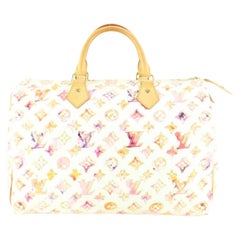 Louis Vuitton White Monogram Aquarelle Watercolor Speedy 35 Boston 58lk614s