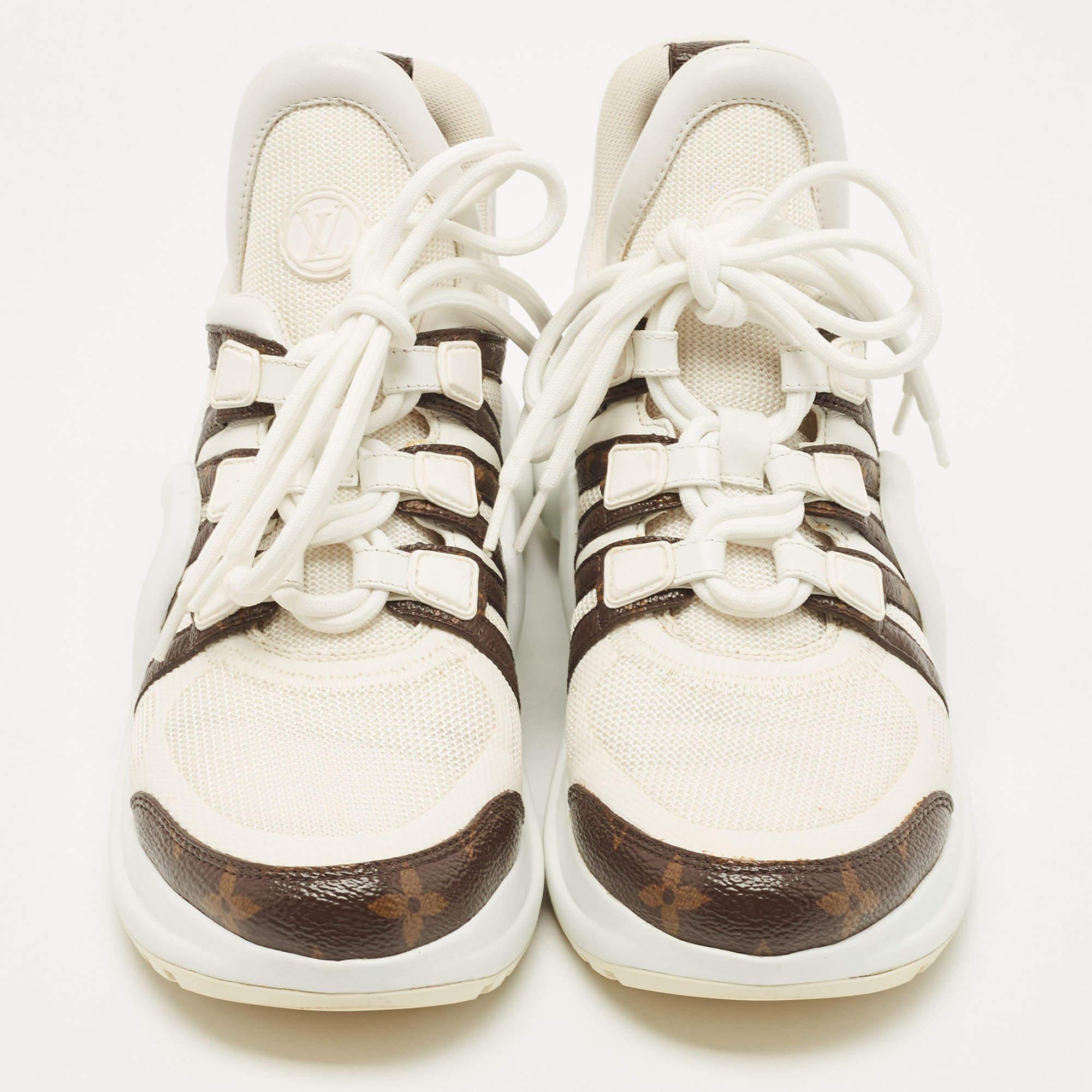 Louis Vuitton Runway Sneakers Womens Size 37 White Brown leather