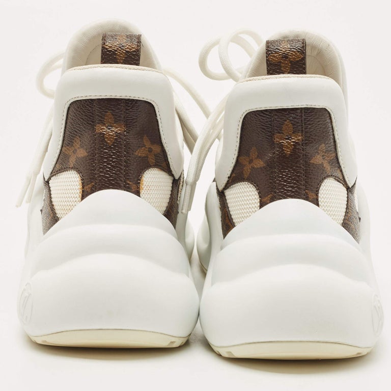 Pre-owned Louis Vuitton White/monogram Canvas And Leather Archlight Trainers  Size 37 In Brown