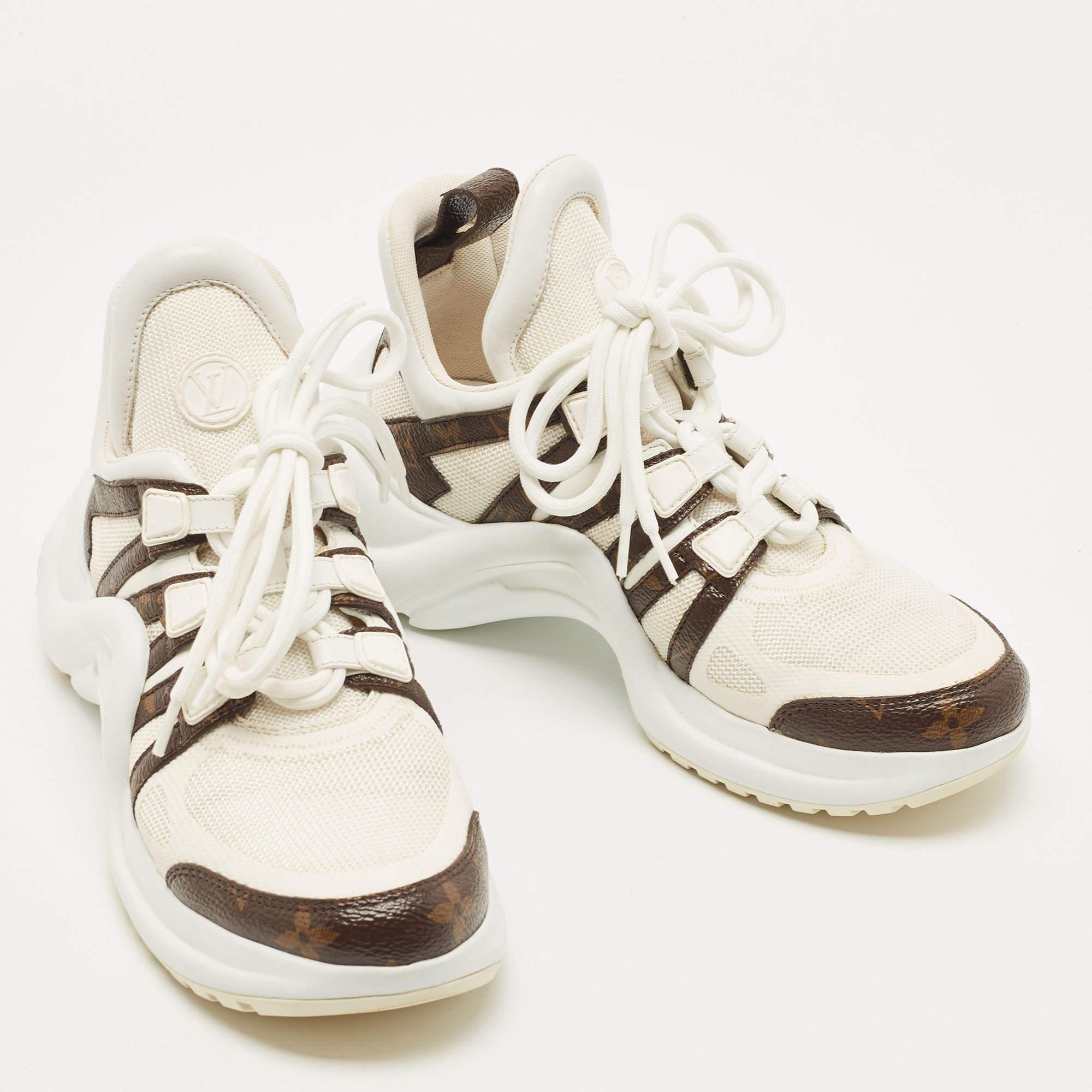 Women's Louis Vuitton White/Monogram Canvas and Leather Archlight Sneakers Size 37