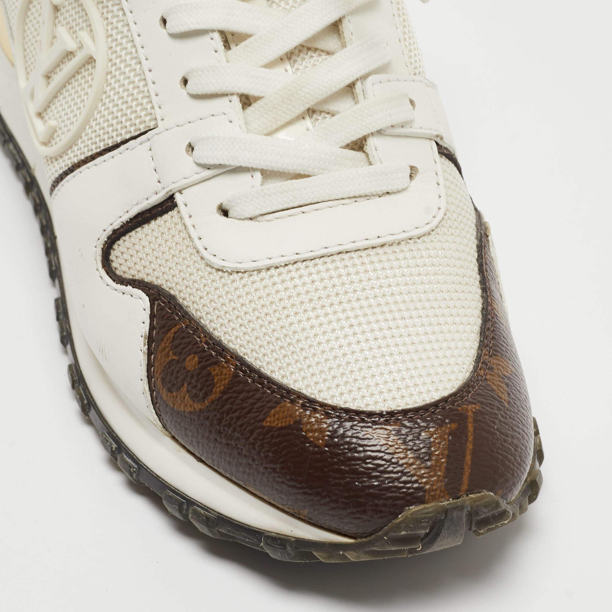 Louis Vuitton White/Monogram Canvas and Leather Run Away Sneakers Size 36 For Sale 5