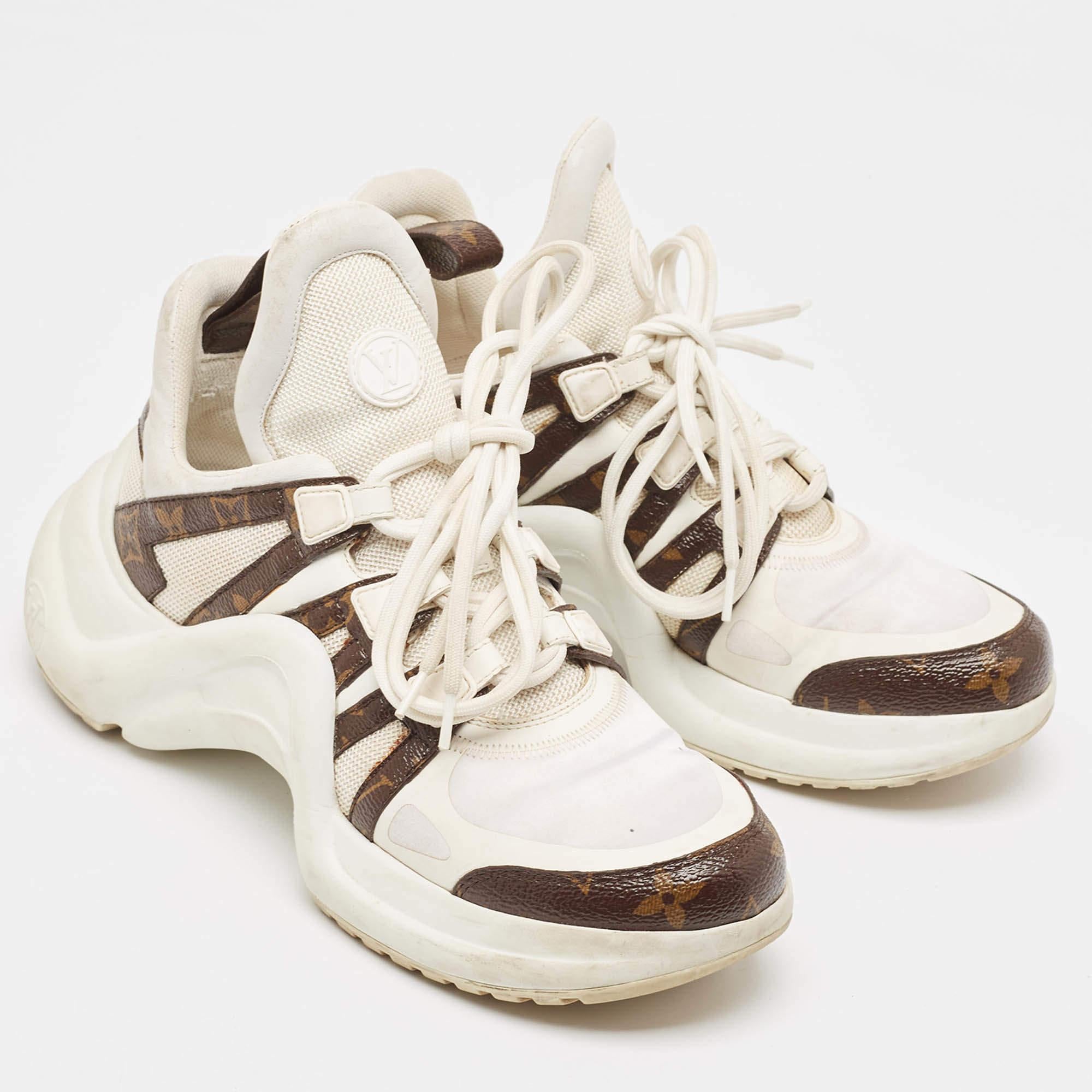 Women's Louis Vuitton White Monogram Canvas & Mesh Archlight Lace Up Sneakers Size 38.5