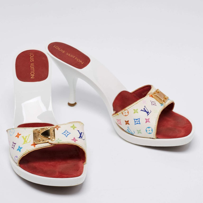 Louis Vuitton multicolor monogram chunky heel mule sandals size 37 used