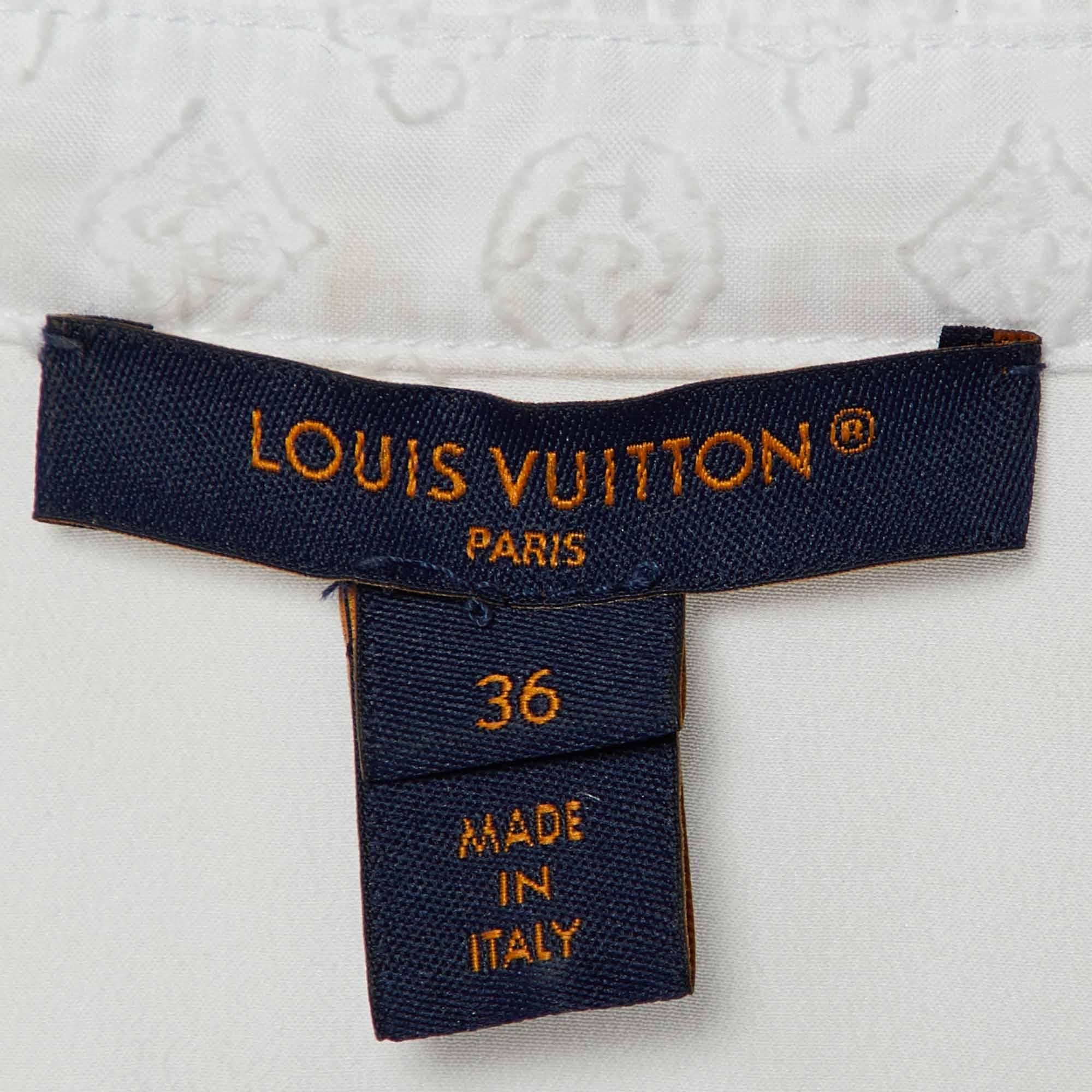 Gray Louis Vuitton White Monogram Fil Coupé Lavaliere Collar Dress S
