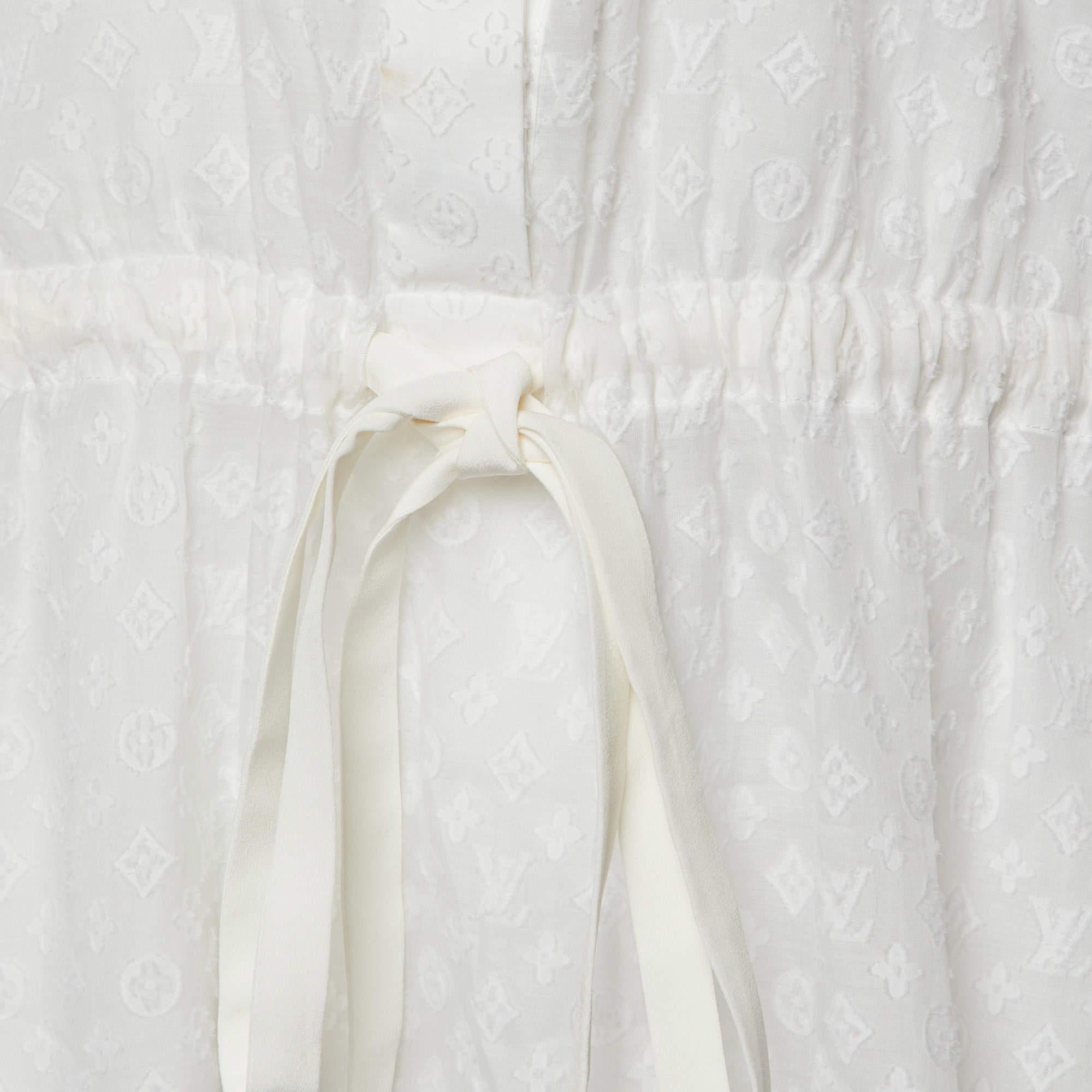 Louis Vuitton White Monogram Fil Coupé Lavaliere Collar Dress S In Good Condition In Dubai, Al Qouz 2