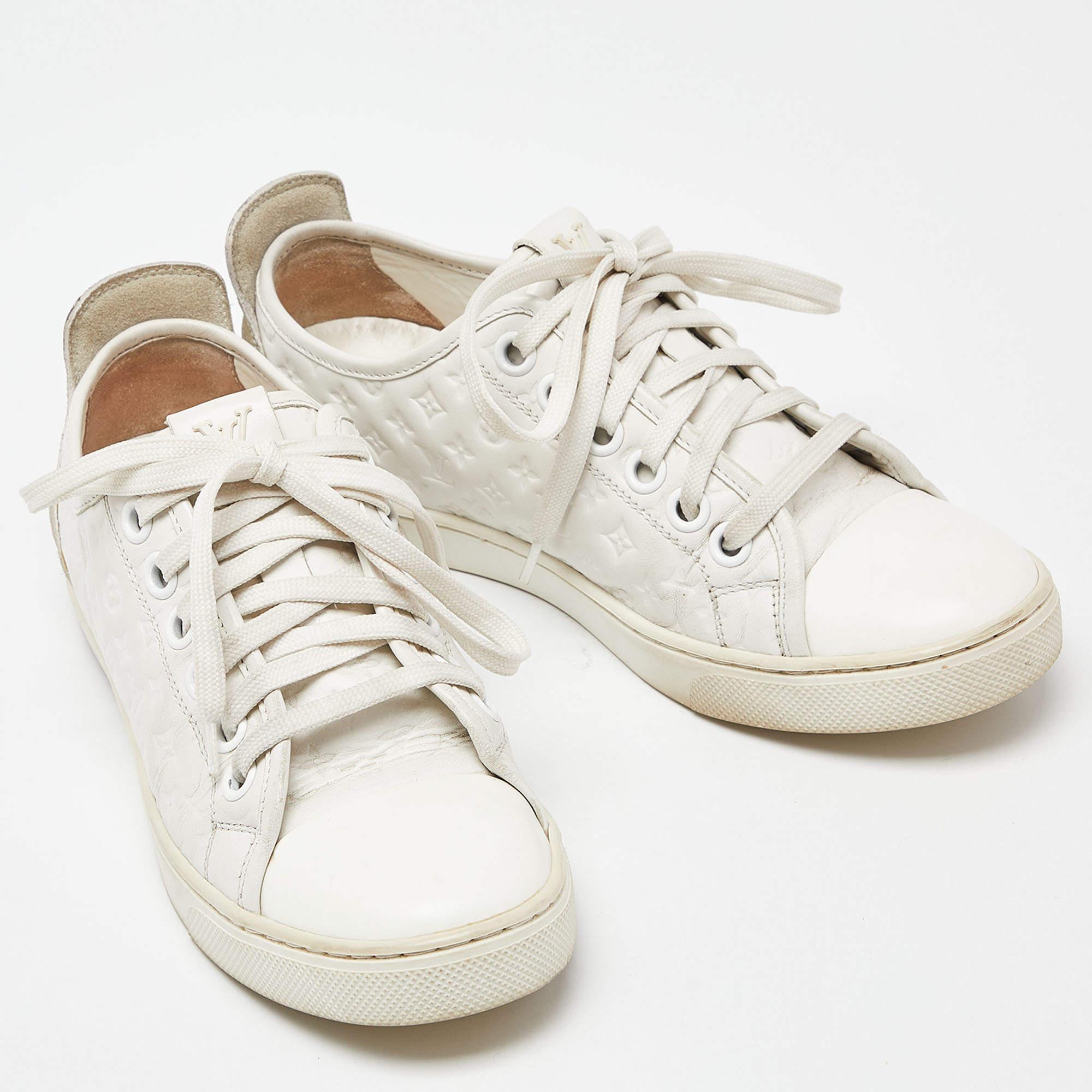Women's Louis Vuitton White Monogram Leather and Suede Low Top Sneakers Size 35