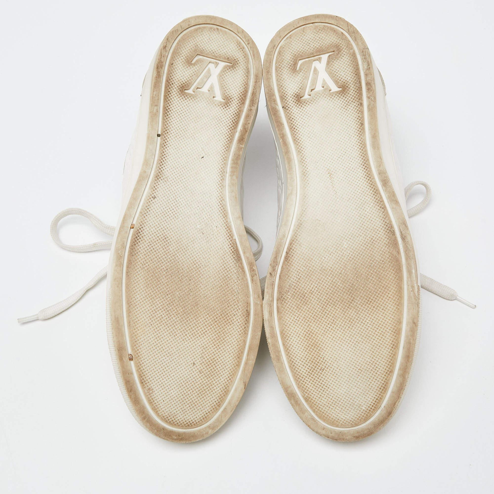 Louis Vuitton White Monogram Leather and Suede Low Top Sneakers Size 35 2