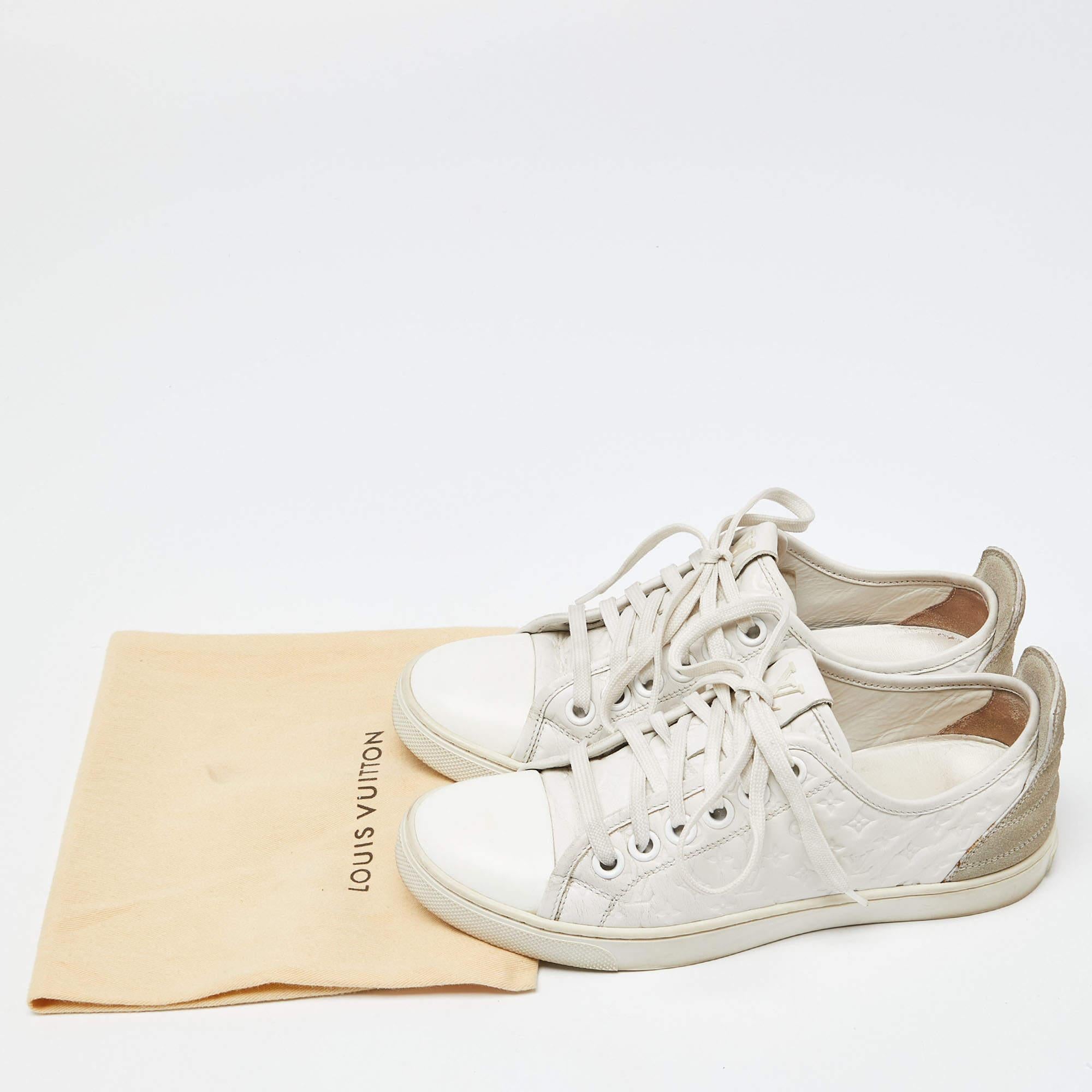Louis Vuitton White Monogram Leather and Suede Low Top Sneakers Size 35 5
