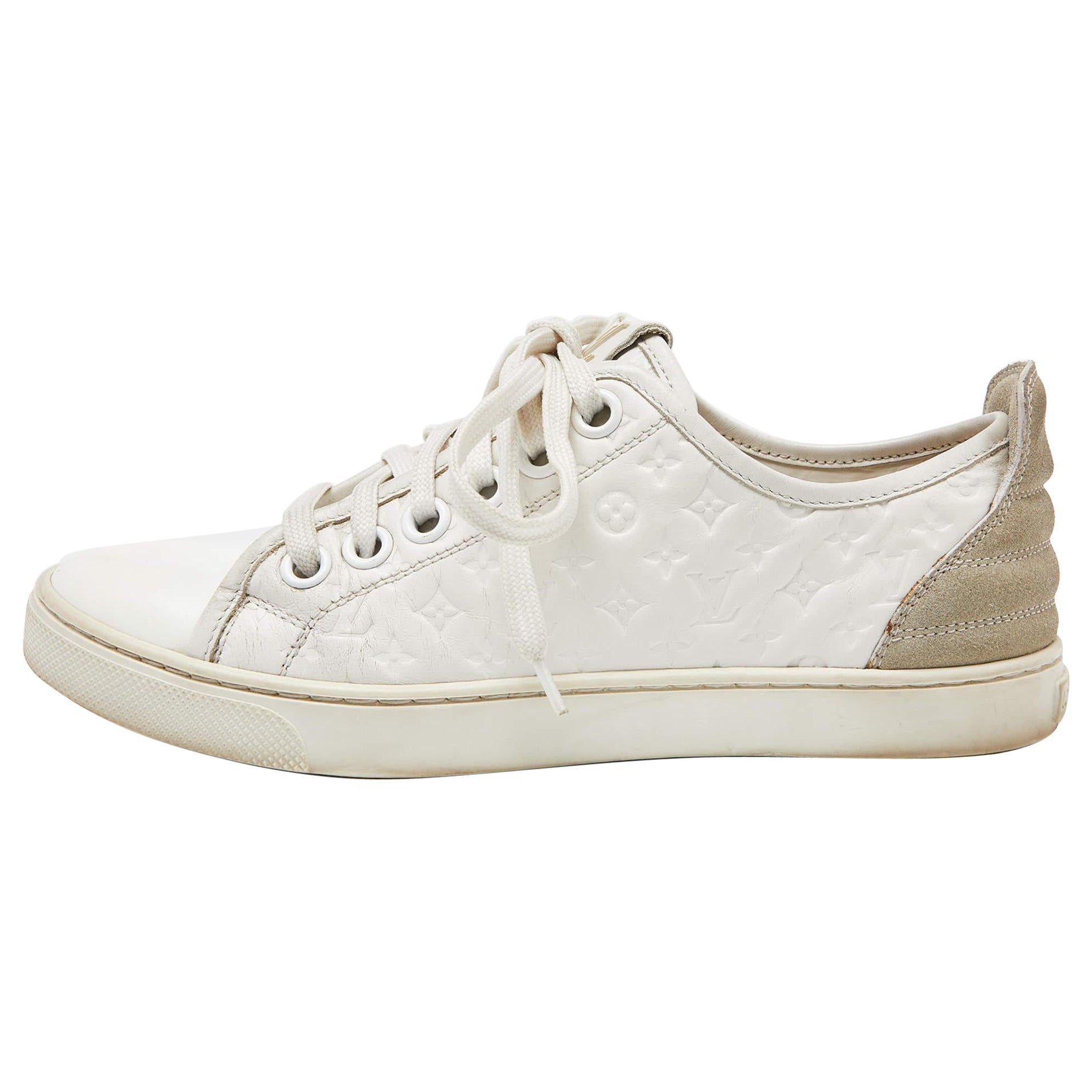 Louis Vuitton White Monogram Leather and Suede Low Top Sneakers Size 35
