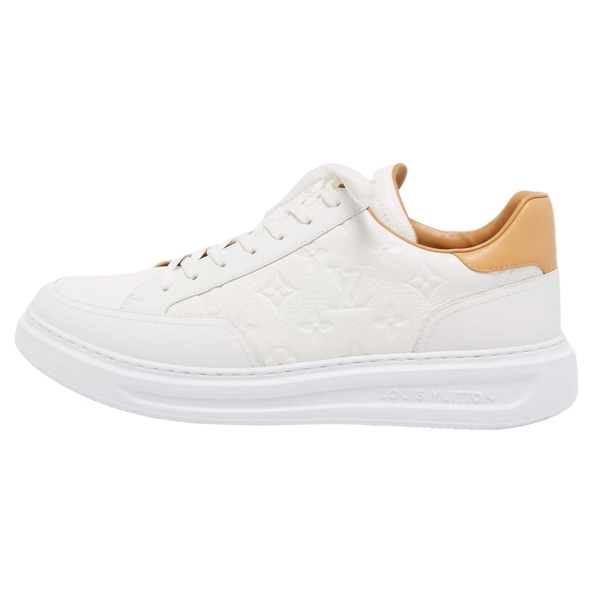 Louis Vuitton White Monogram Leather Beverly Hills Sneakers Size 44 at  1stDibs