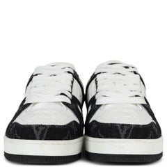 LOUIS VUITTON white Monogram Leather & Denim TRAINER Sneakers Shoes 38