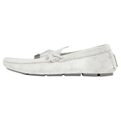 Retro Louis Vuitton White Monogram Leather LV Driver Loafers Size 43