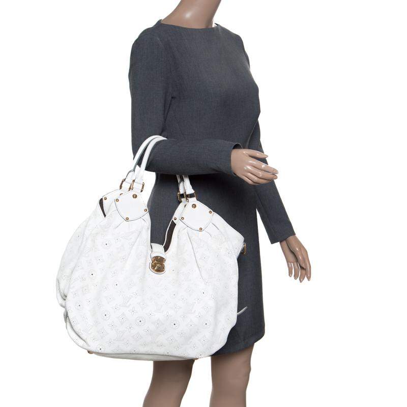 Gray Louis Vuitton White Monogram Mahina Leather XL Bag