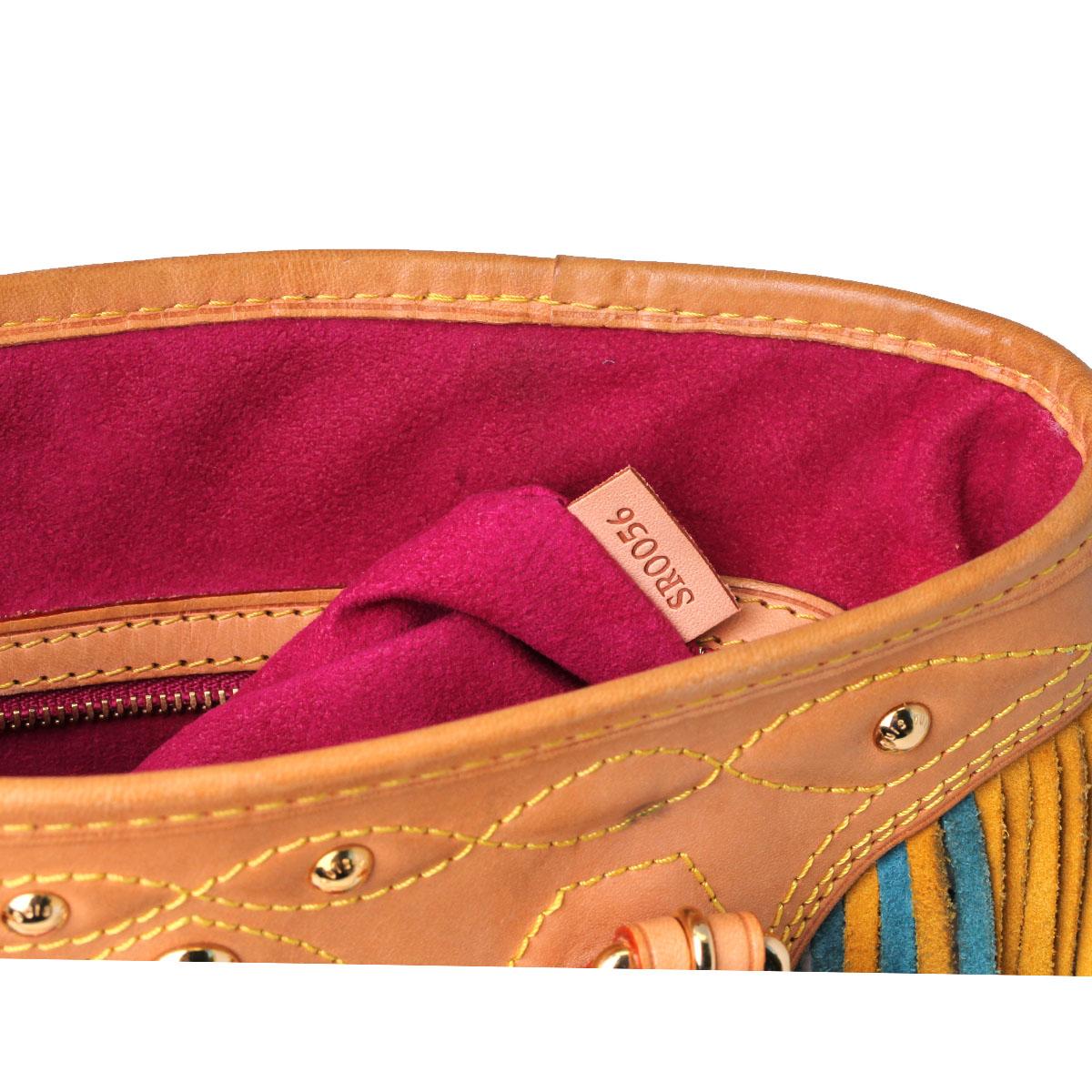 Brown Louis Vuitton White Monogram Multi-color Fringe Bucket Bag with Pouch