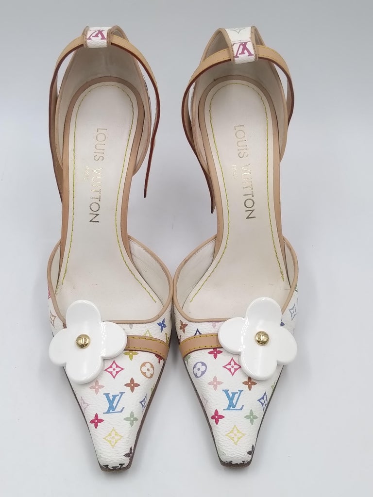 White Monogram Multicolor Ankle Strap Heels