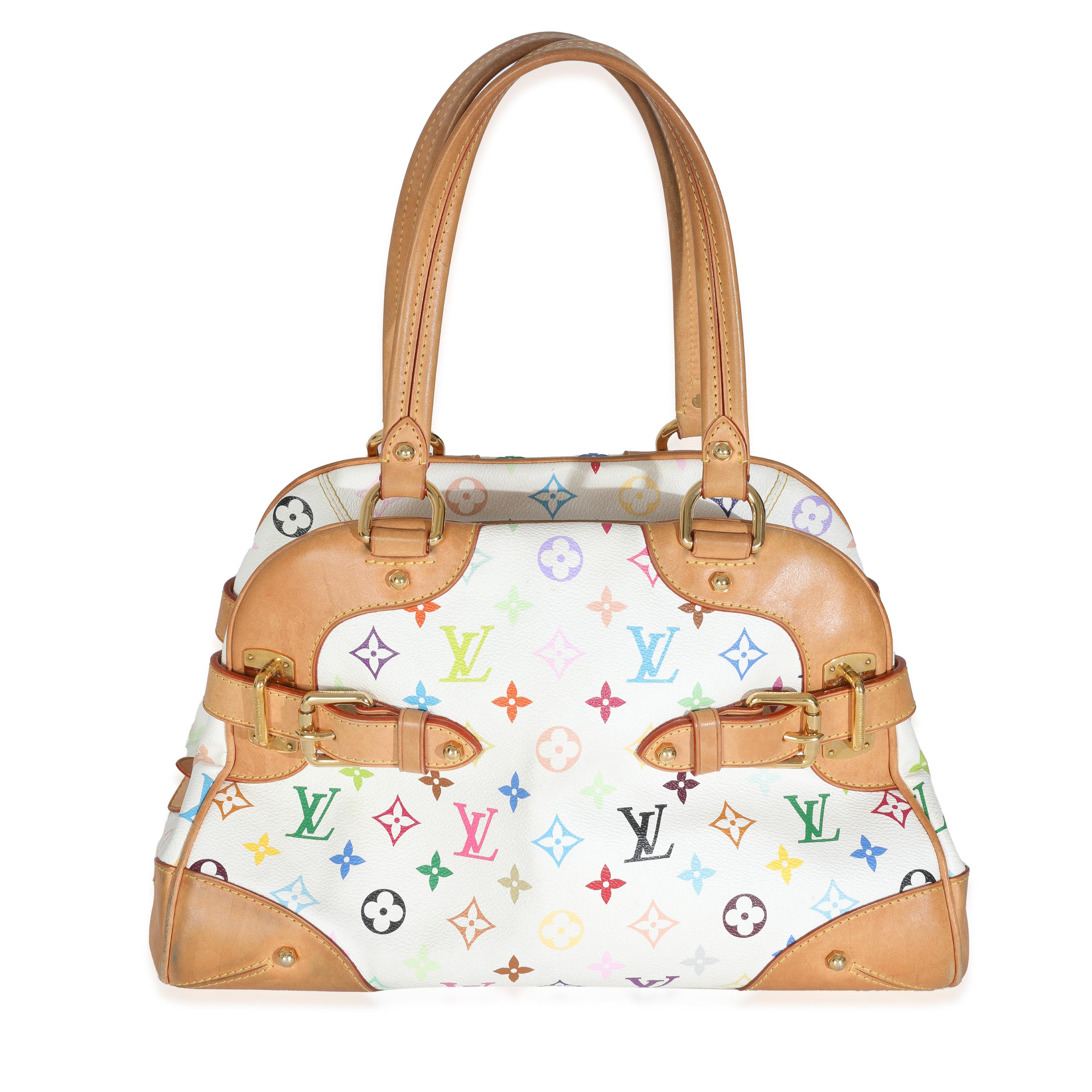 Listing Title: Louis Vuitton White Monogram Multicolor Canvas Claudia
SKU: 147520
MSRP: 2410.00 USD
Condition: Pre-owned 
Handbag Condition: Very Good
Condition Comments: Item is in very good condition with minor signs of wear. Patina along leather.