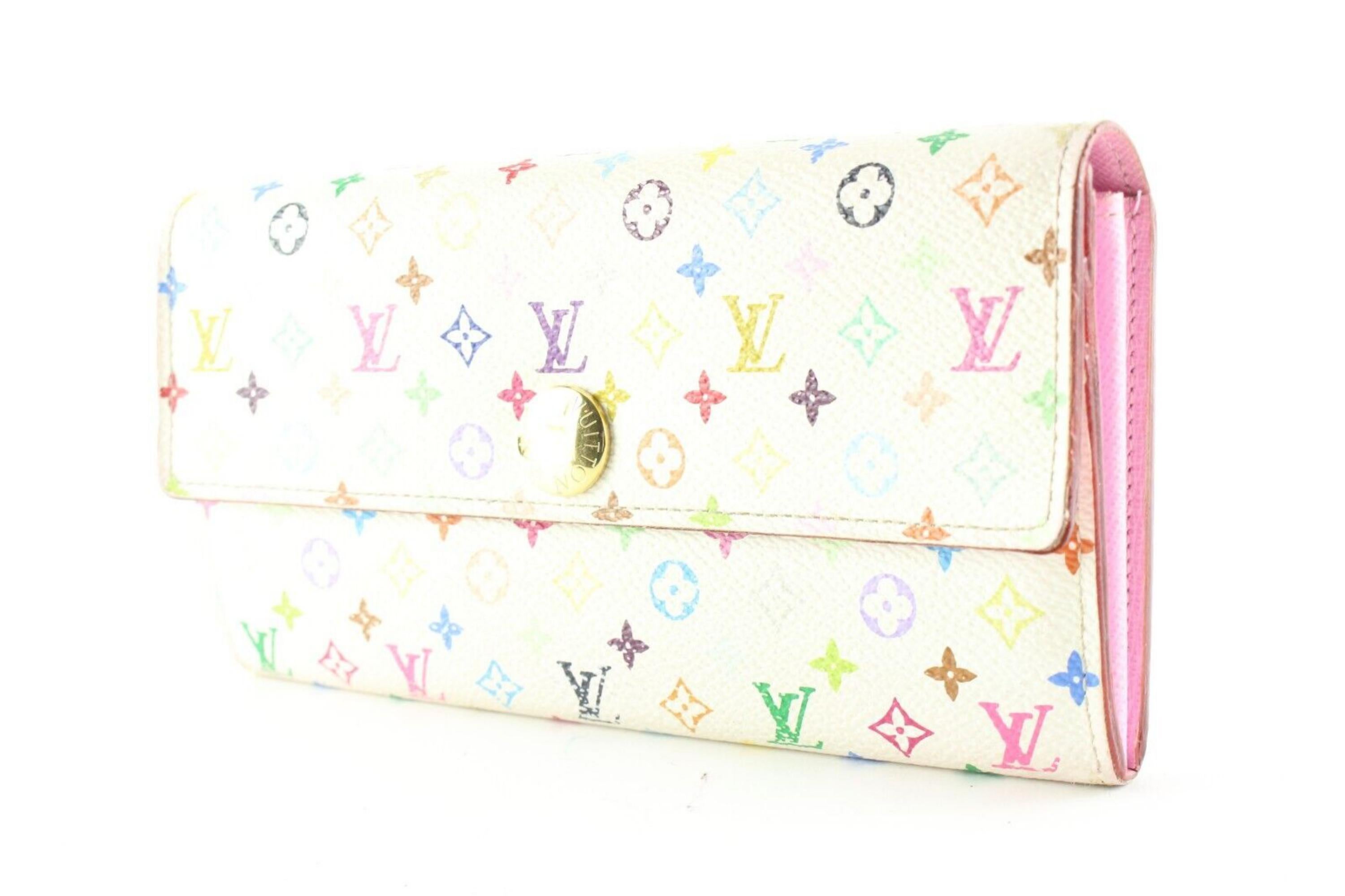 Louis Vuitton White Monogram Multicolor Sarah Flap Wallet Pink 6LV512S For Sale 7