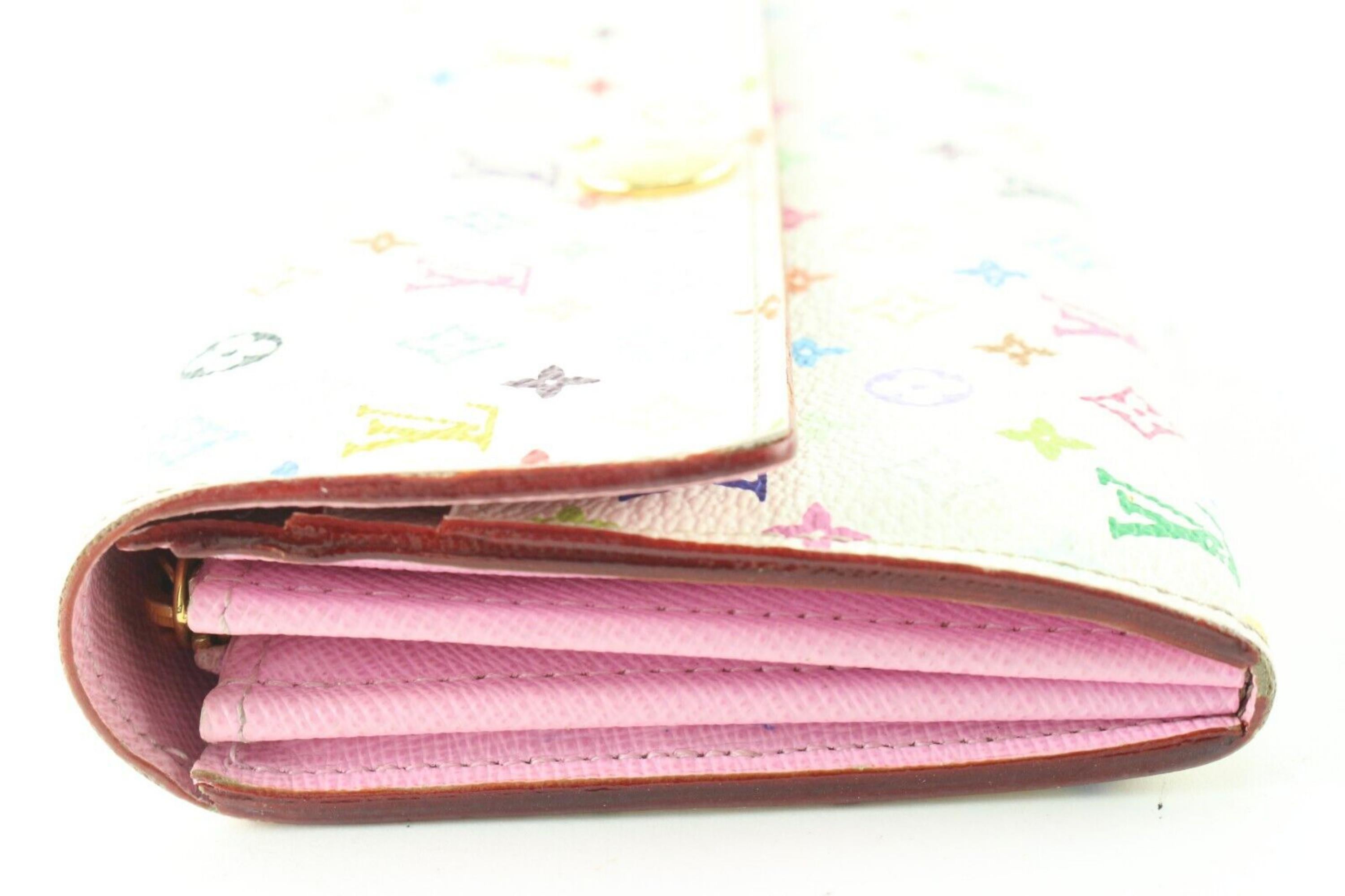 Louis Vuitton White Monogram Multicolor Sarah Flap Wallet Pink 6LV512S For Sale 2