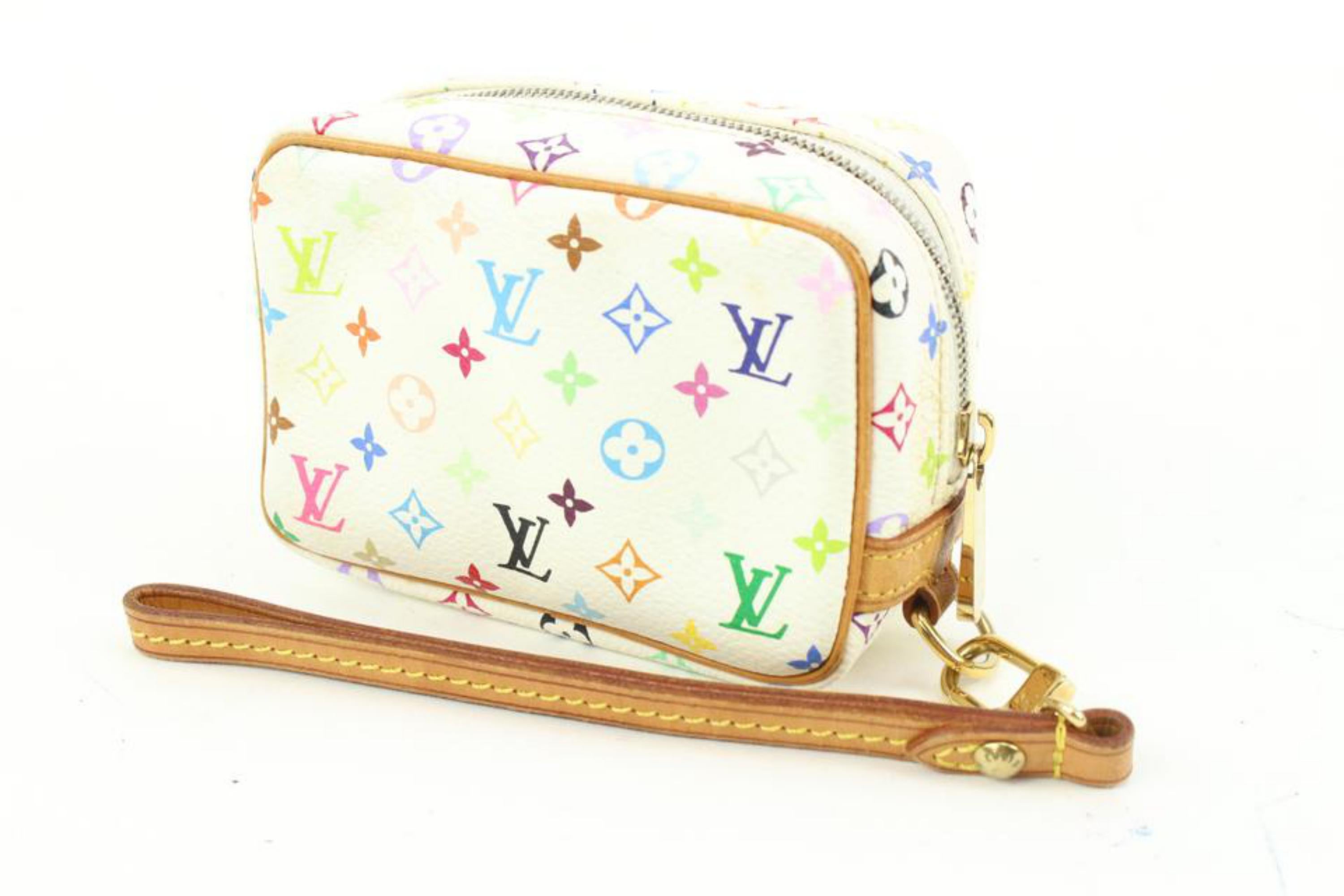 Louis Vuitton White Monogram Multicolor Wapity Wristlet Trousse Toiletry 48lz421s
Date Code/Serial Number: FL1025
Made In: France
Measurements: Length:  4.2