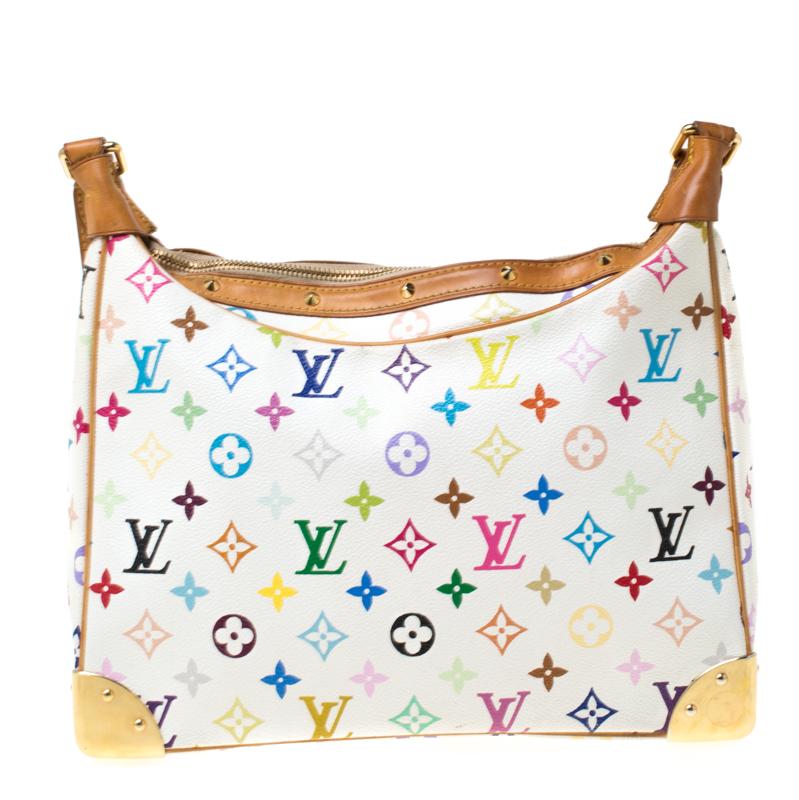 Designed to impress, this Boulogne shoulder bag by Louis Vuitton is just what you need for your everyday use. Structured in style, this bag is made from label's multicoloured monogram coated canvas in white with neutral tan leather trims. The bag