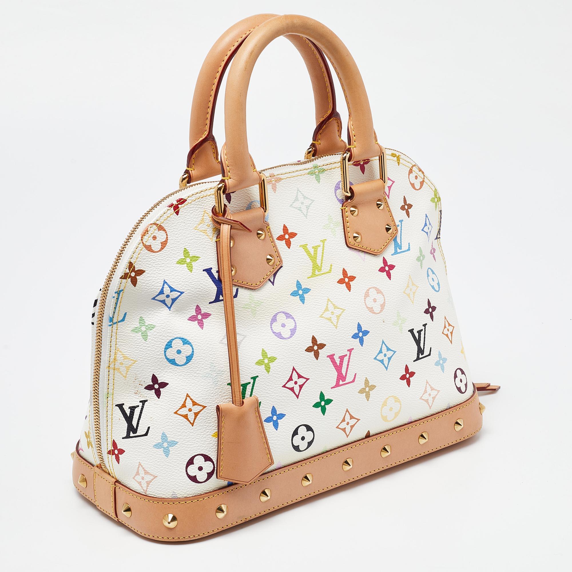 Louis Vuitton White Monogram Multicolore Canvas Alma PM Bag In Fair Condition In Dubai, Al Qouz 2