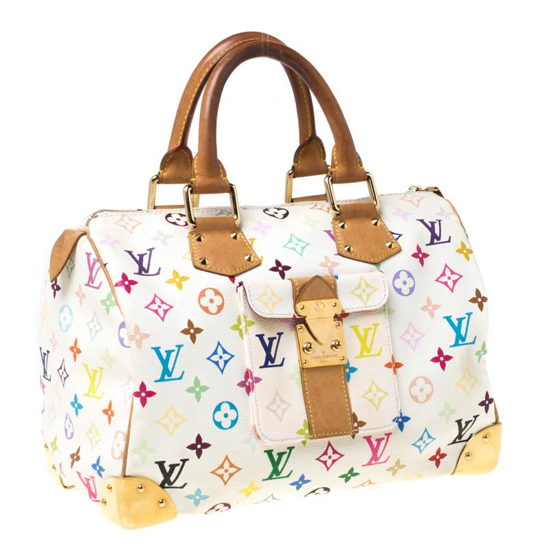 Louis Vuitton White Monogram Multicolore Canvas Speedy 30 Bag In Good Condition In Dubai, Al Qouz 2