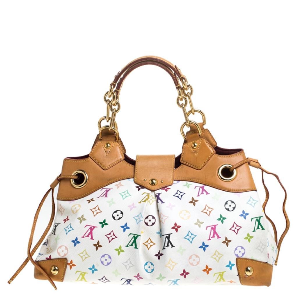 Anyone would want to own a Louis Vuitton handbag as gorgeous as this one. Crafted from multicolore Monogram canvas, this bag features dual handles and a front flap with push lock closure. While the string detail on the sides elevates its beauty, the