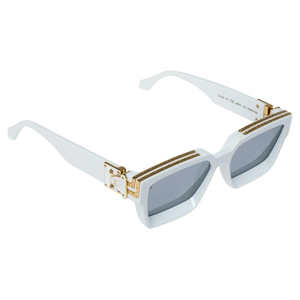 Louis Vuitton White Monogram Patterned / Silver Mirrored 1.1  Sunglasses